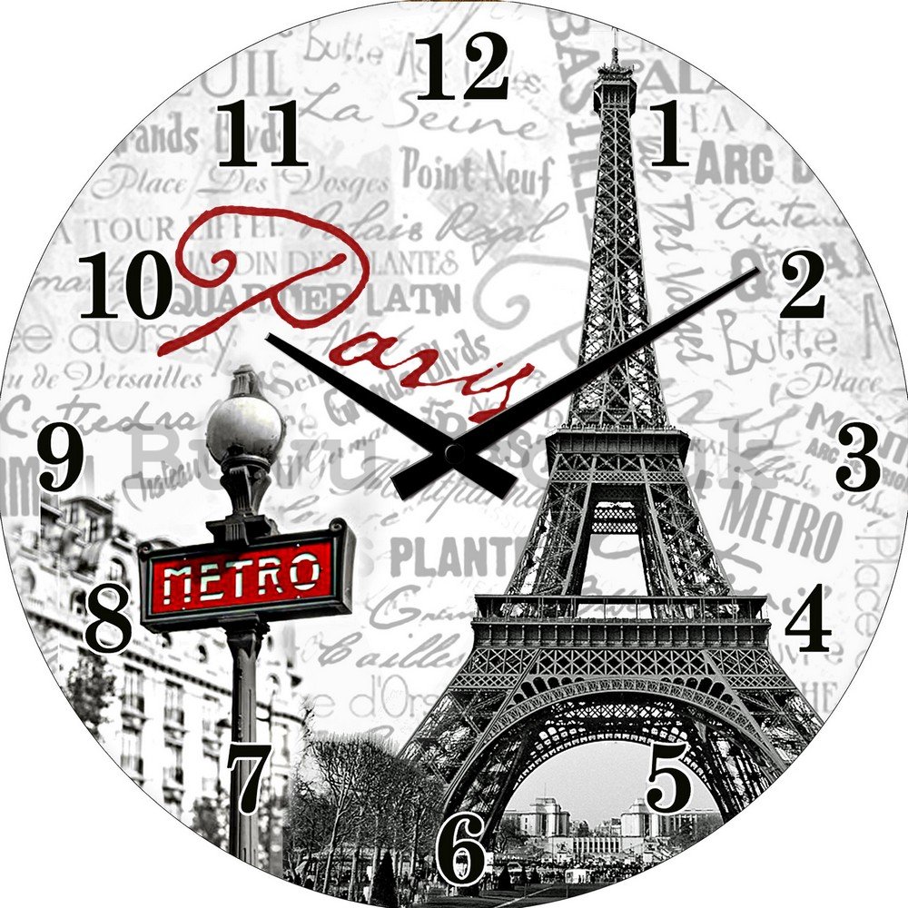 Glass wall clock: Paris - 34 cm