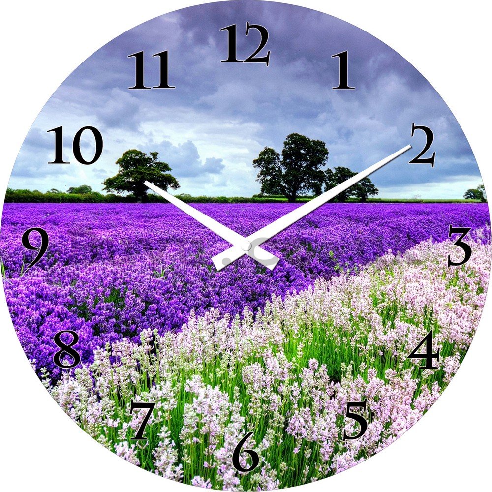 Glass wall clock: Lavender fields - 38 cm