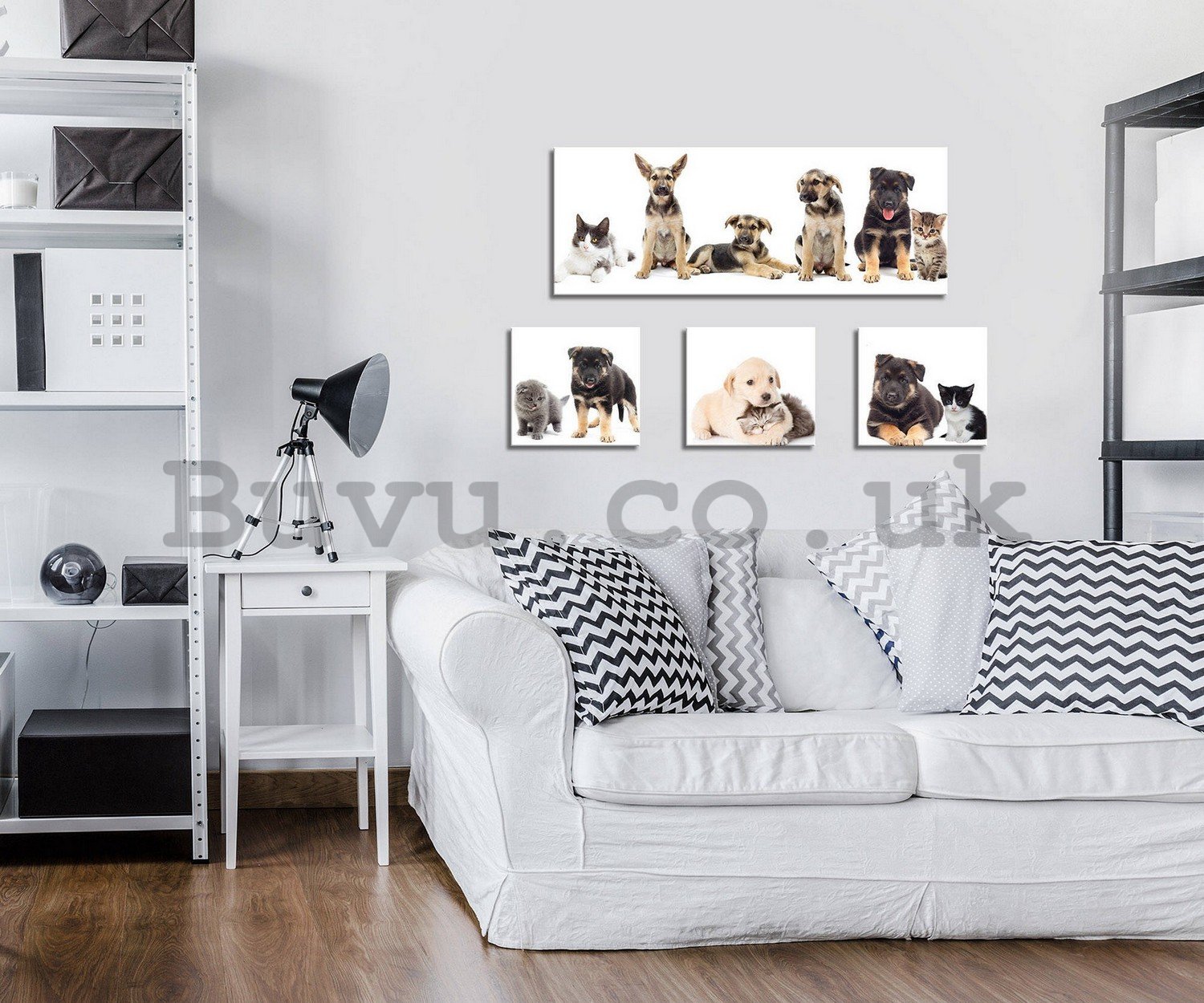Painting on canvas: Dogs (1) - set 1pc 80x30 cm and 3pc 25,8x24,8 cm