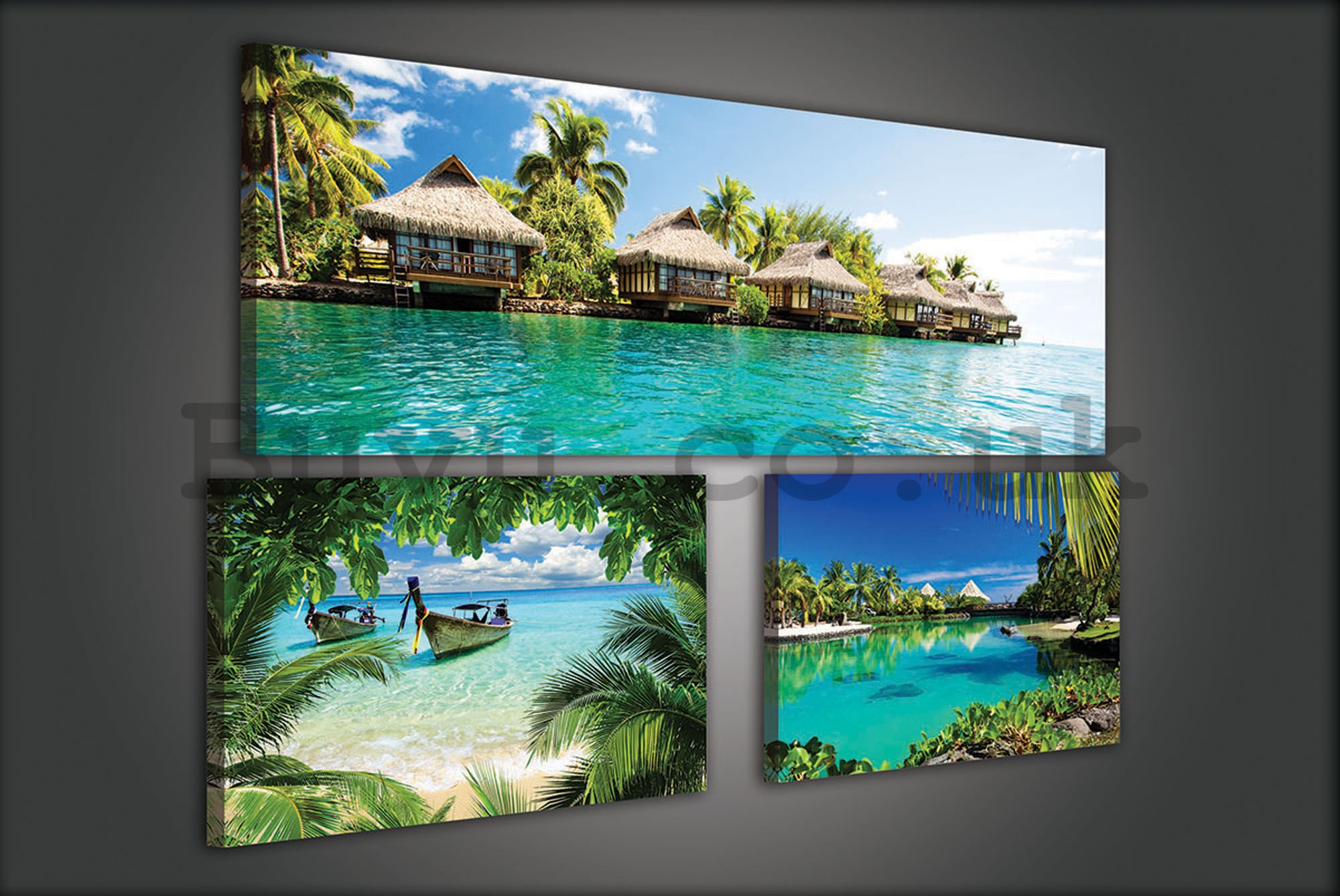 Painting on canvas: Tropical paradise - set 1pc 80x30 cm and 2pc 37,5x24,8 cm