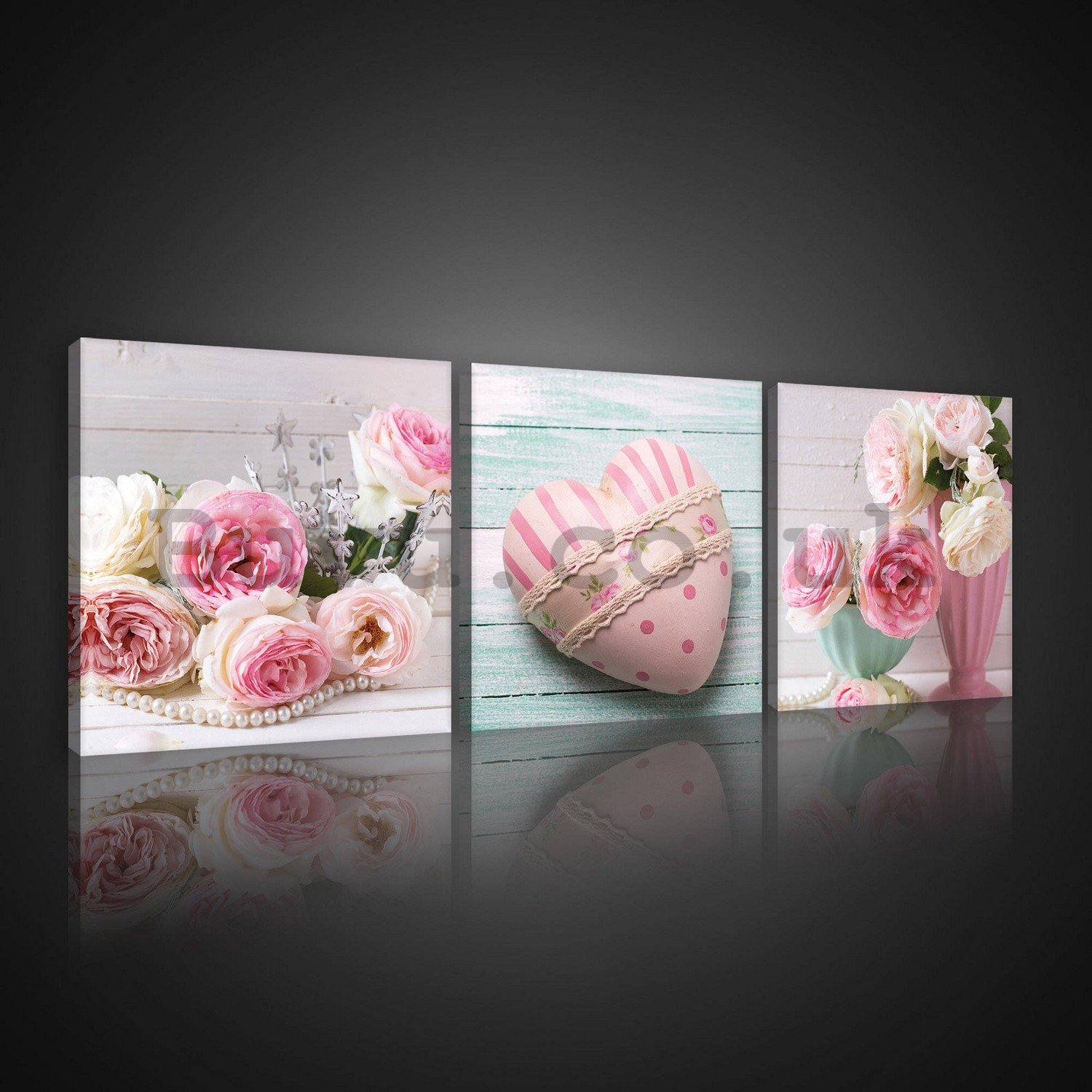 Painting on canvas: Roses and hearts - set 3pcs 25x25cm