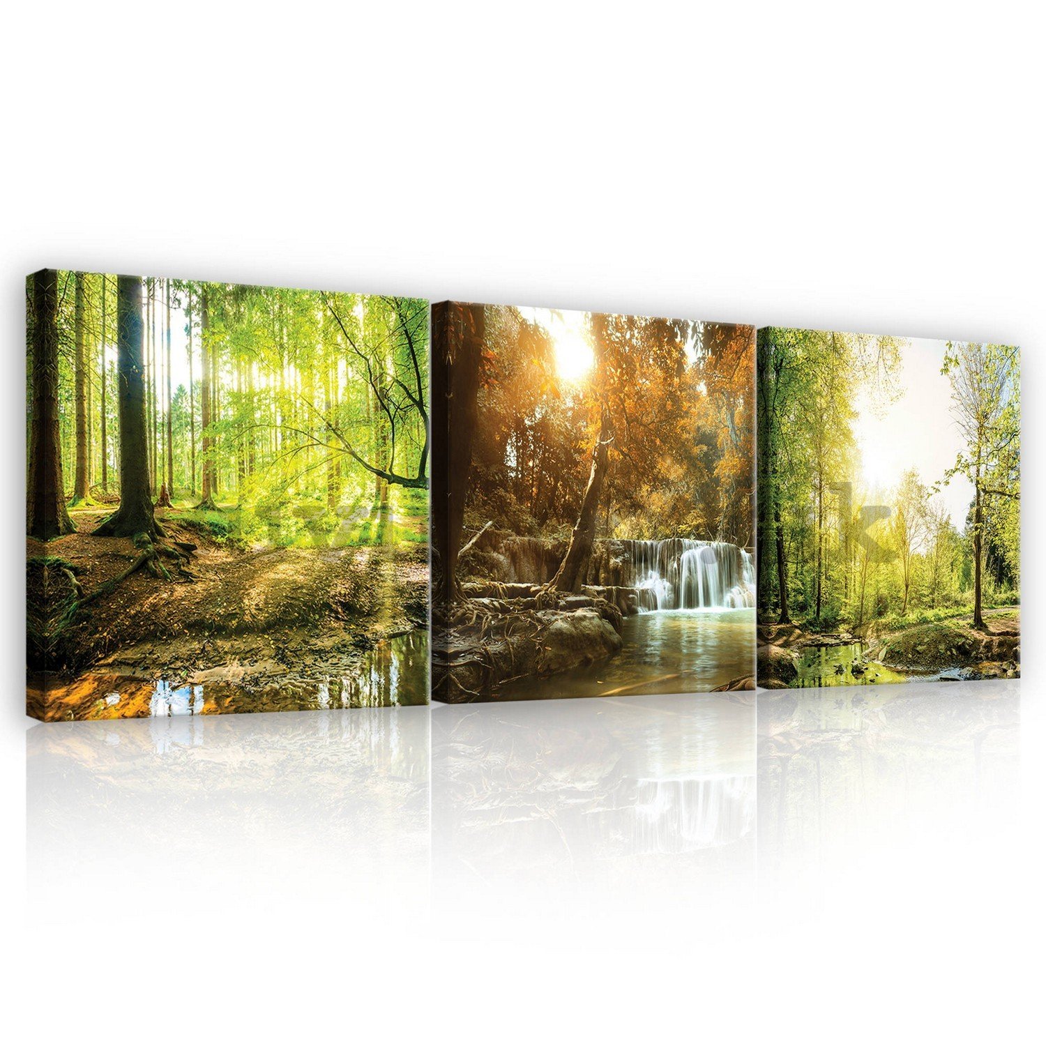 Painting on canvas: Forest stream - set 3pcs 25x25cm