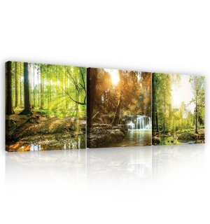 Painting on canvas: Forest stream - set 3pcs 25x25cm