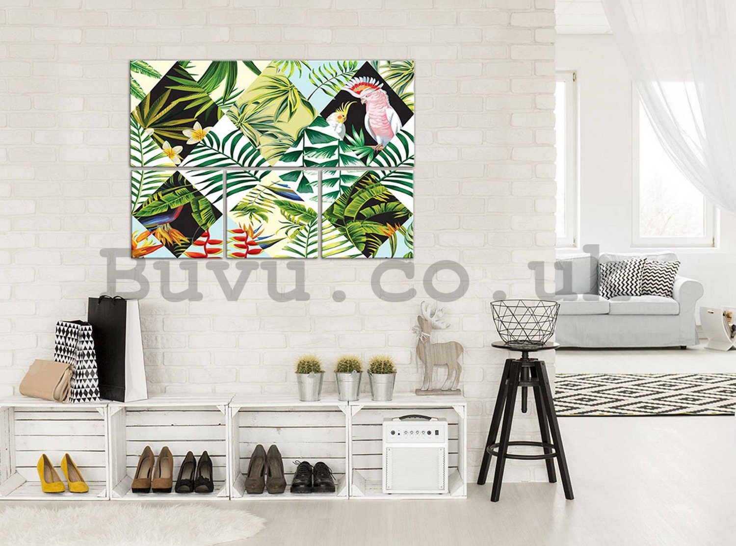 Painting on canvas: Painted Ferns - set 1pc 80x30 cm and 3pc 25,8x24,8 cm