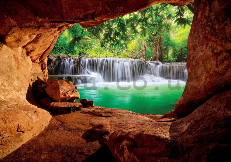 Wall Mural: Waterfall behind the cave - 368x254 cm