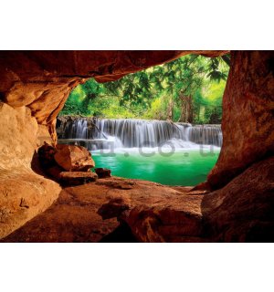 Wall Mural: Waterfall behind the cave - 368x254 cm