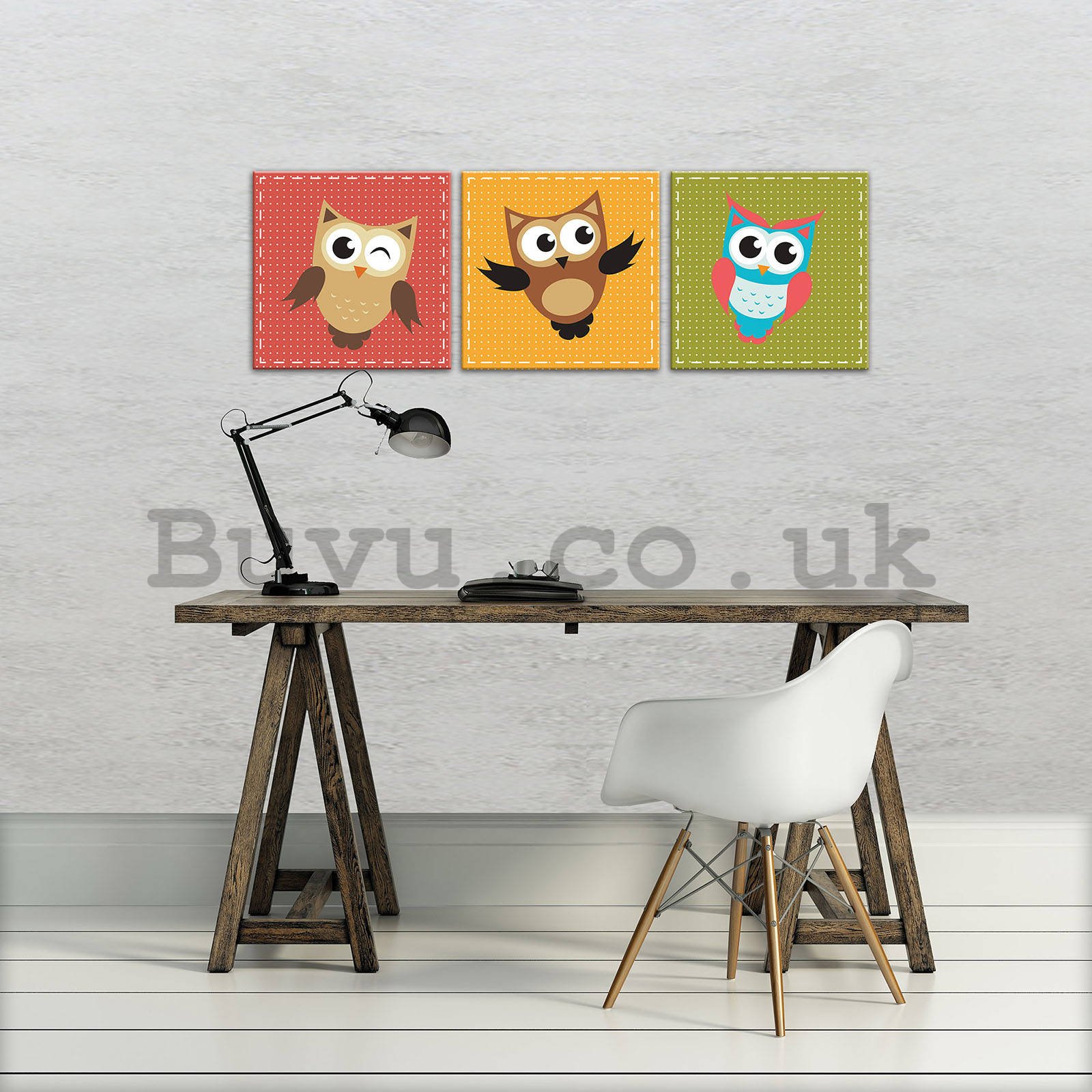Painting on canvas: Baby owls - set 3pcs 25x25cm
