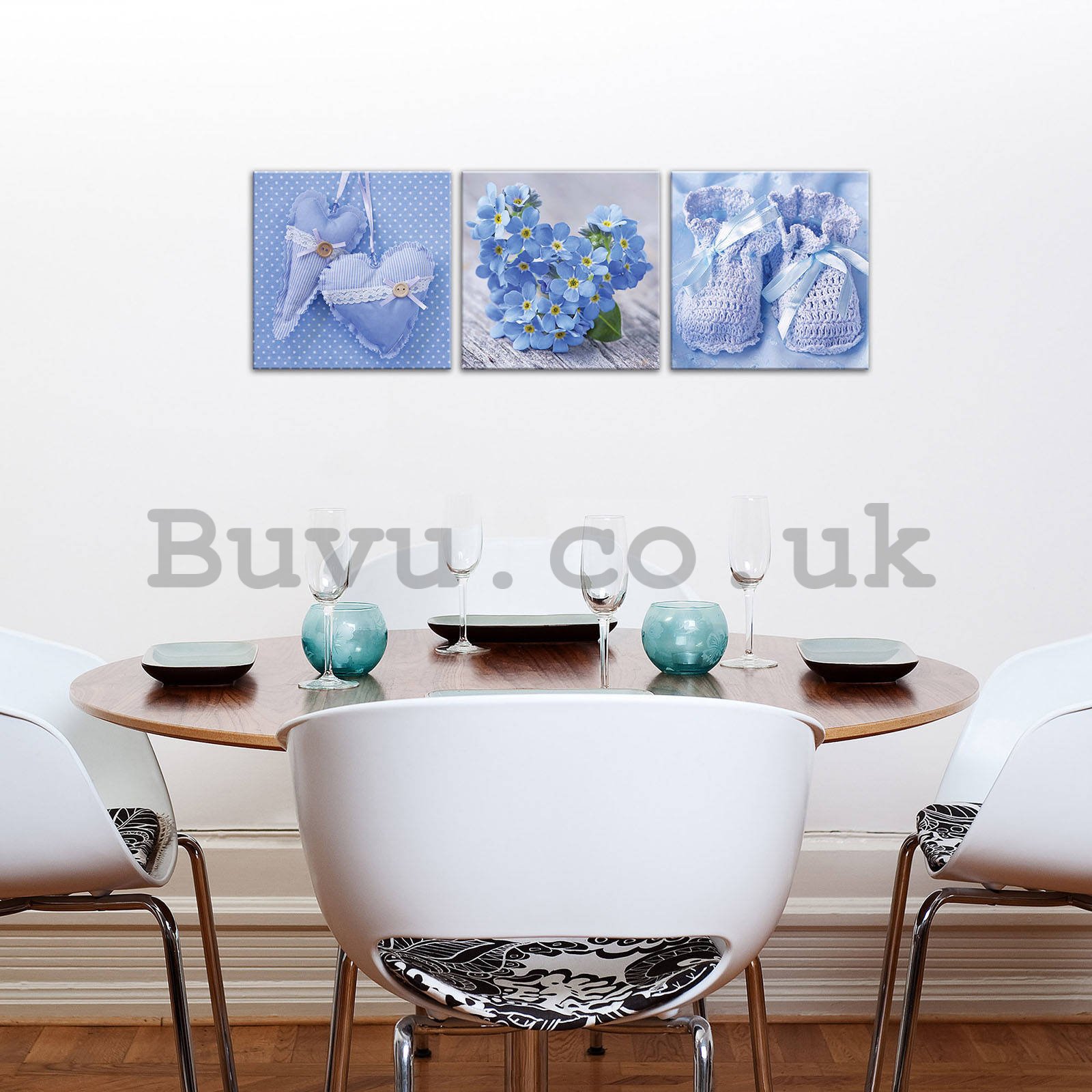 Painting on canvas: Blue still life - set 3pcs 25x25cm