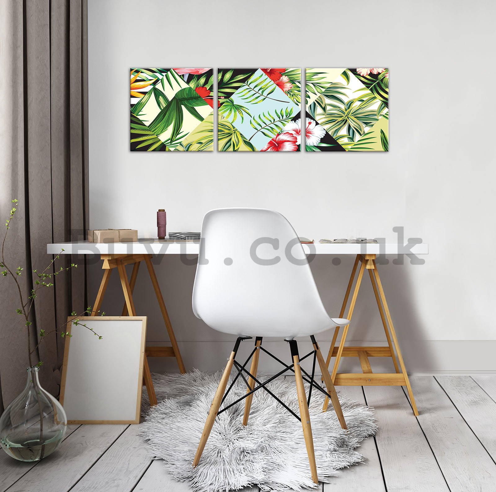 Painting on canvas: Painted tropical flora (1) - set 3pcs 25x25cm