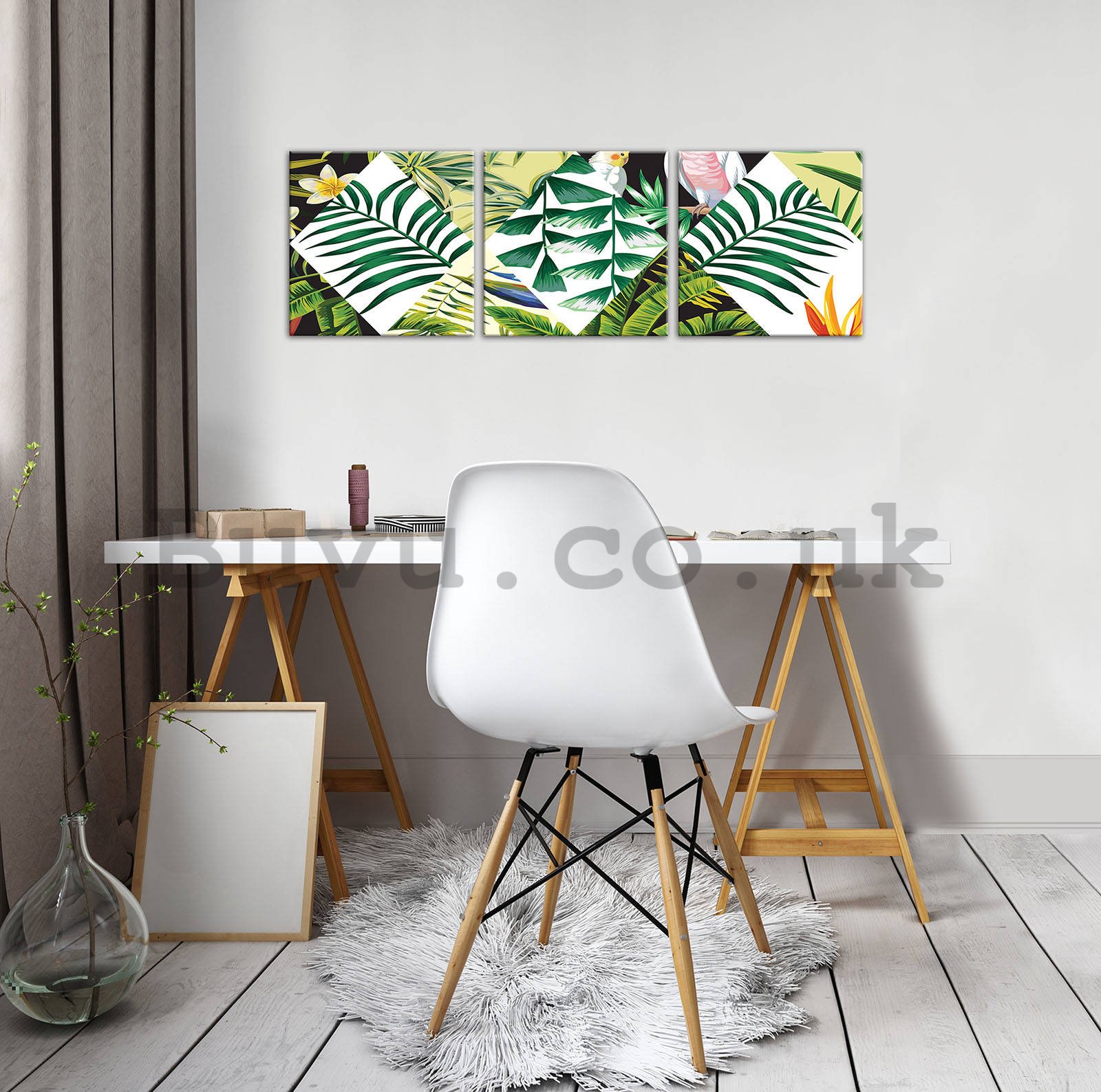 Painting on canvas: Painted tropical flora (2) - set 3pcs 25x25cm
