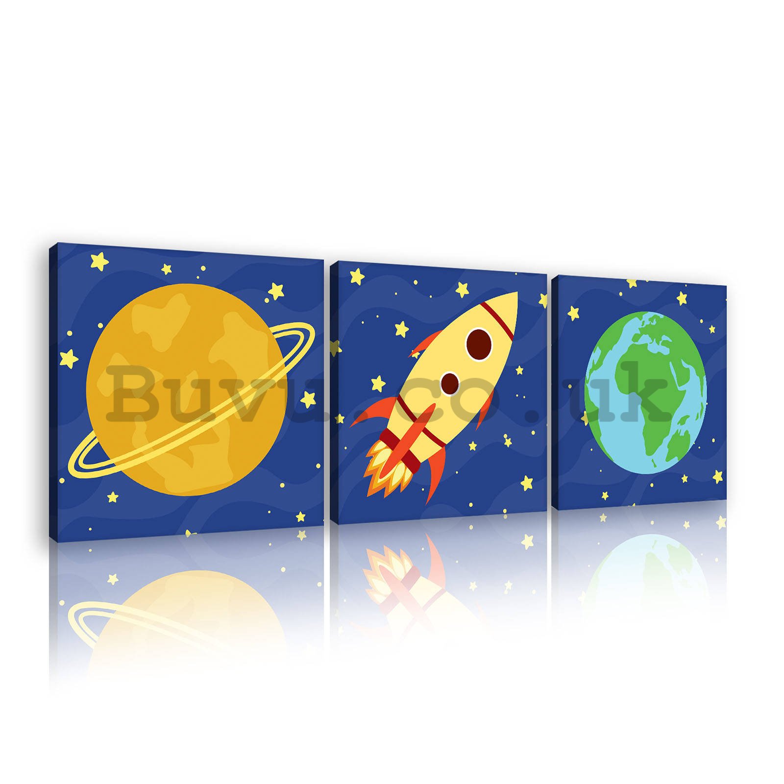 Painting on canvas: Planets and rockets - set 3pcs 25x25cm