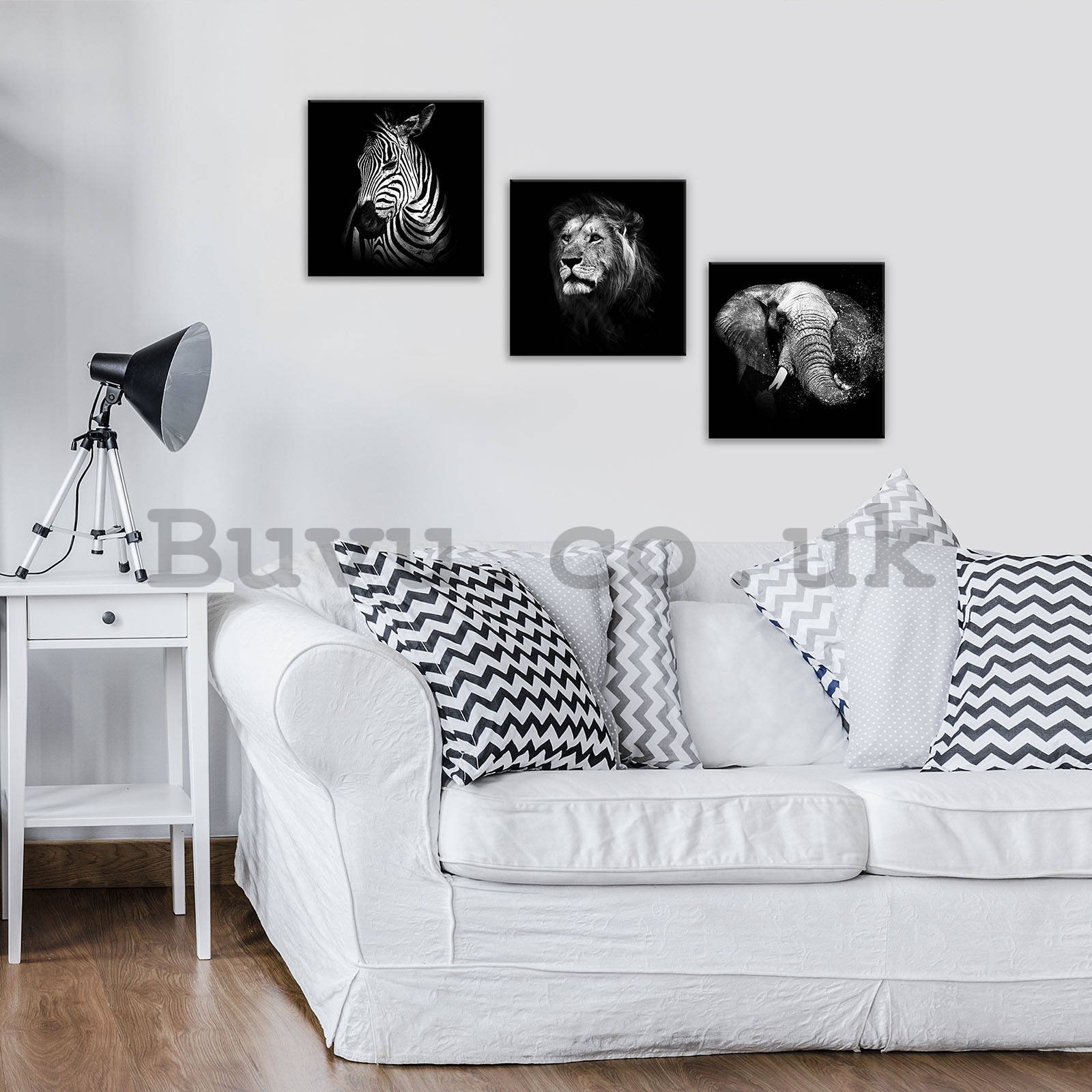 Painting on canvas: Black and white animals (1) - set 3pcs 25x25cm