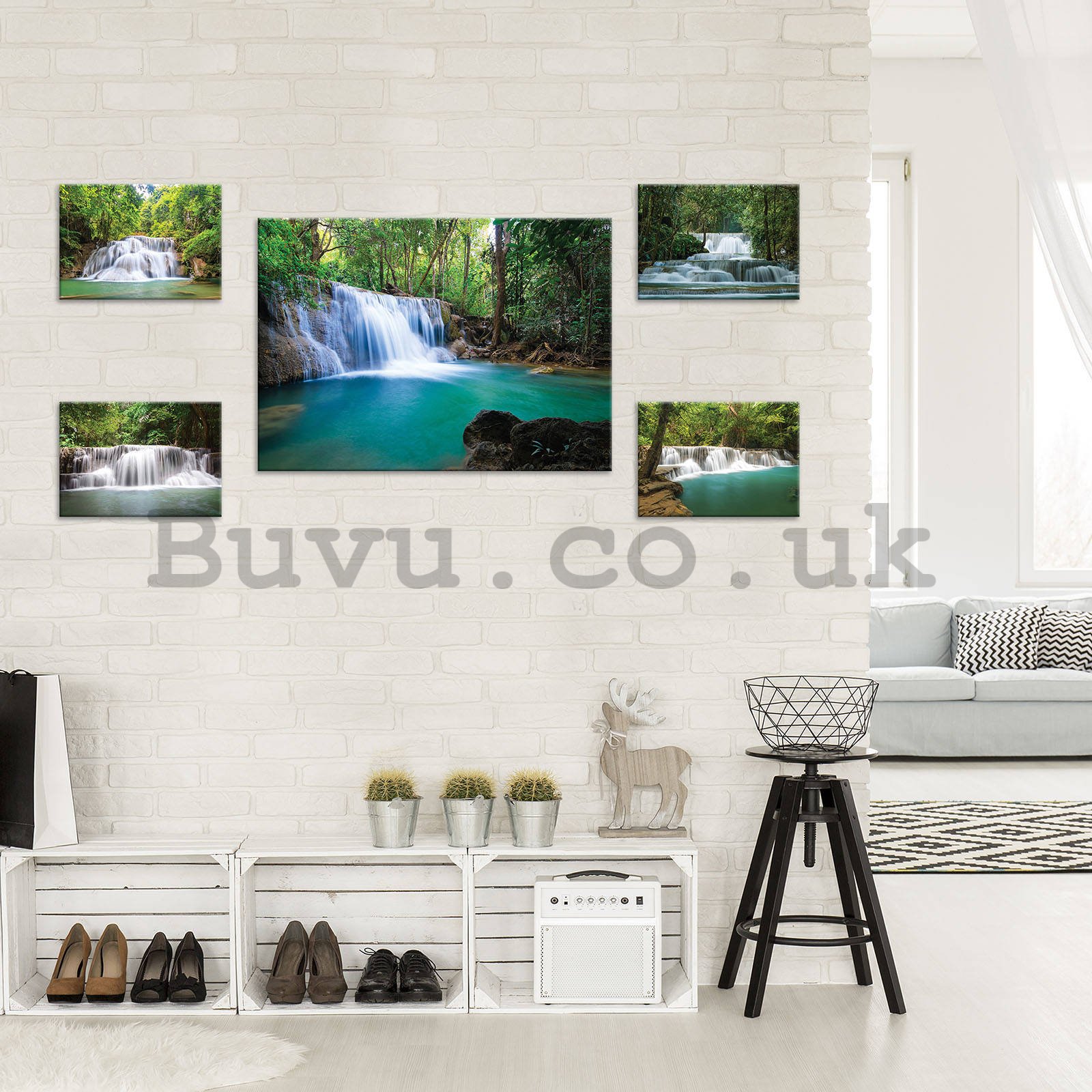 Painting on canvas: Waterfalls (2) - set 1pc 70x50 cm and 4pc 32,4x22,8 cm