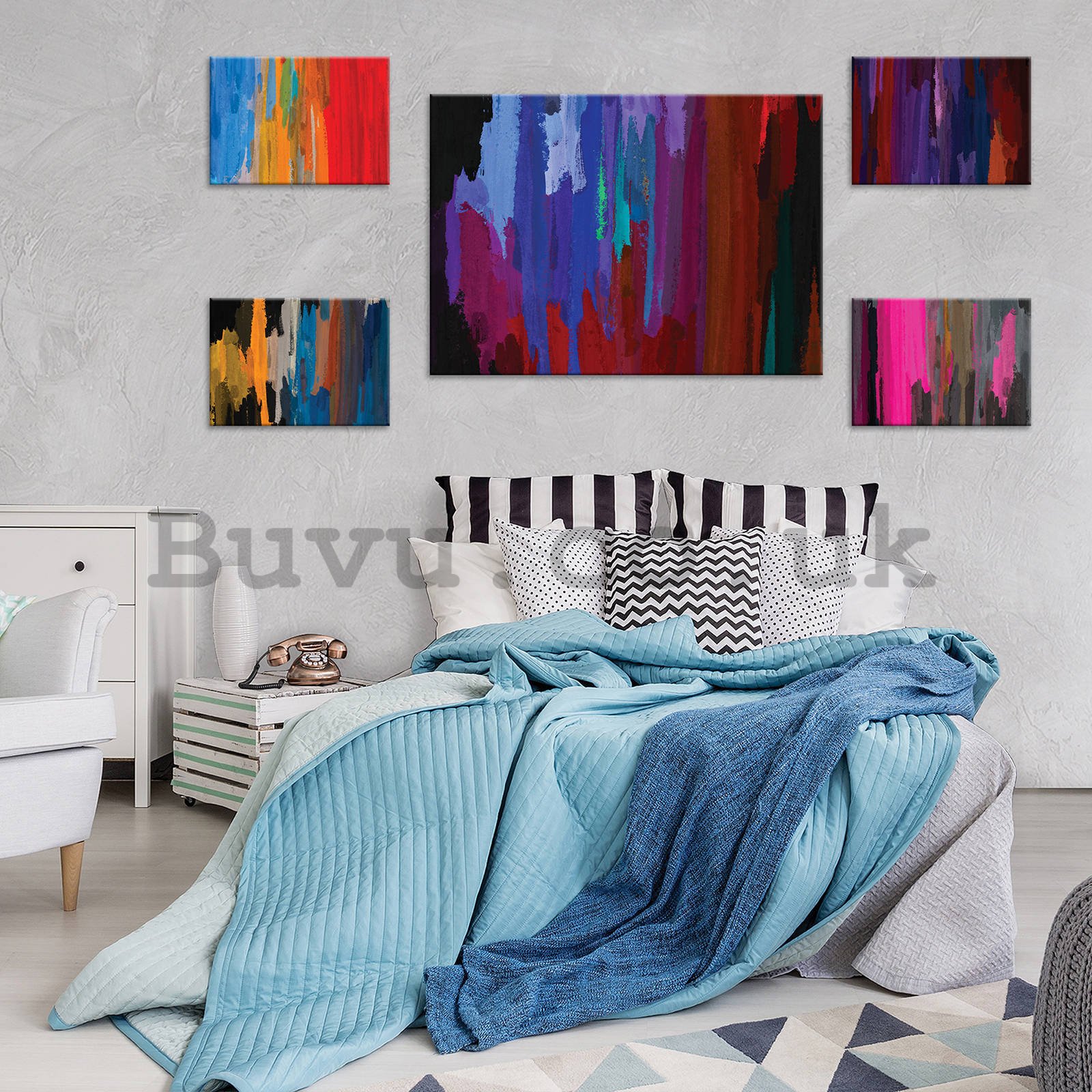 Painting on canvas: Brush strokes - set 1pc 70x50 cm and 4pc 32,4x22,8 cm