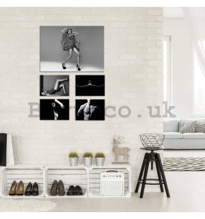 Painting on canvas: Black and white poses (1) - set 1pc 70x50 cm and 4pc 32,4x22,8 cm