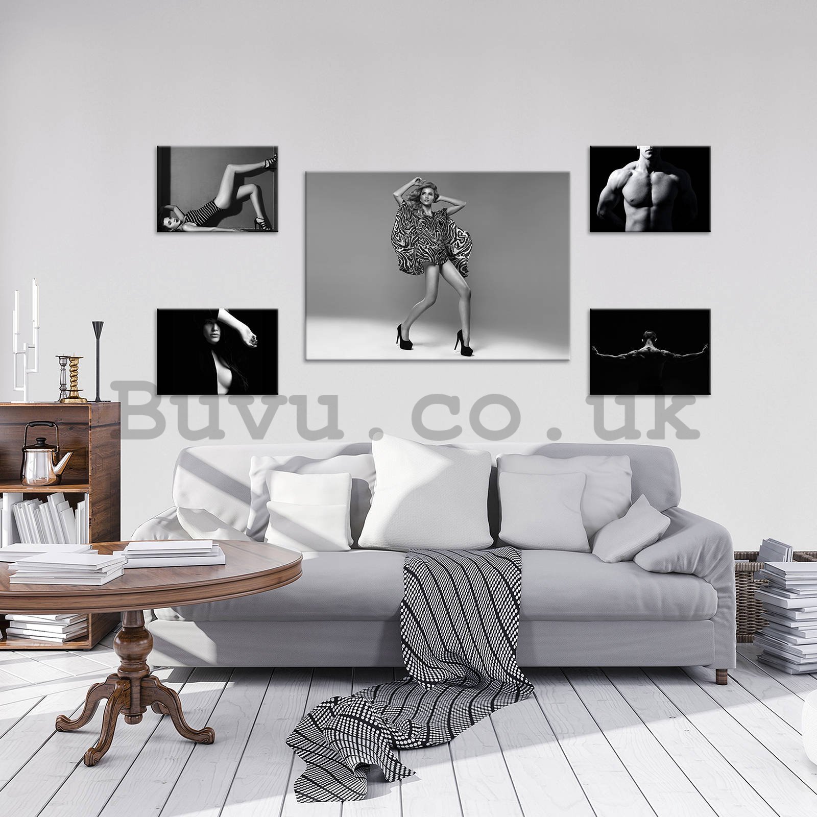 Painting on canvas: Black and white poses (1) - set 1pc 70x50 cm and 4pc 32,4x22,8 cm