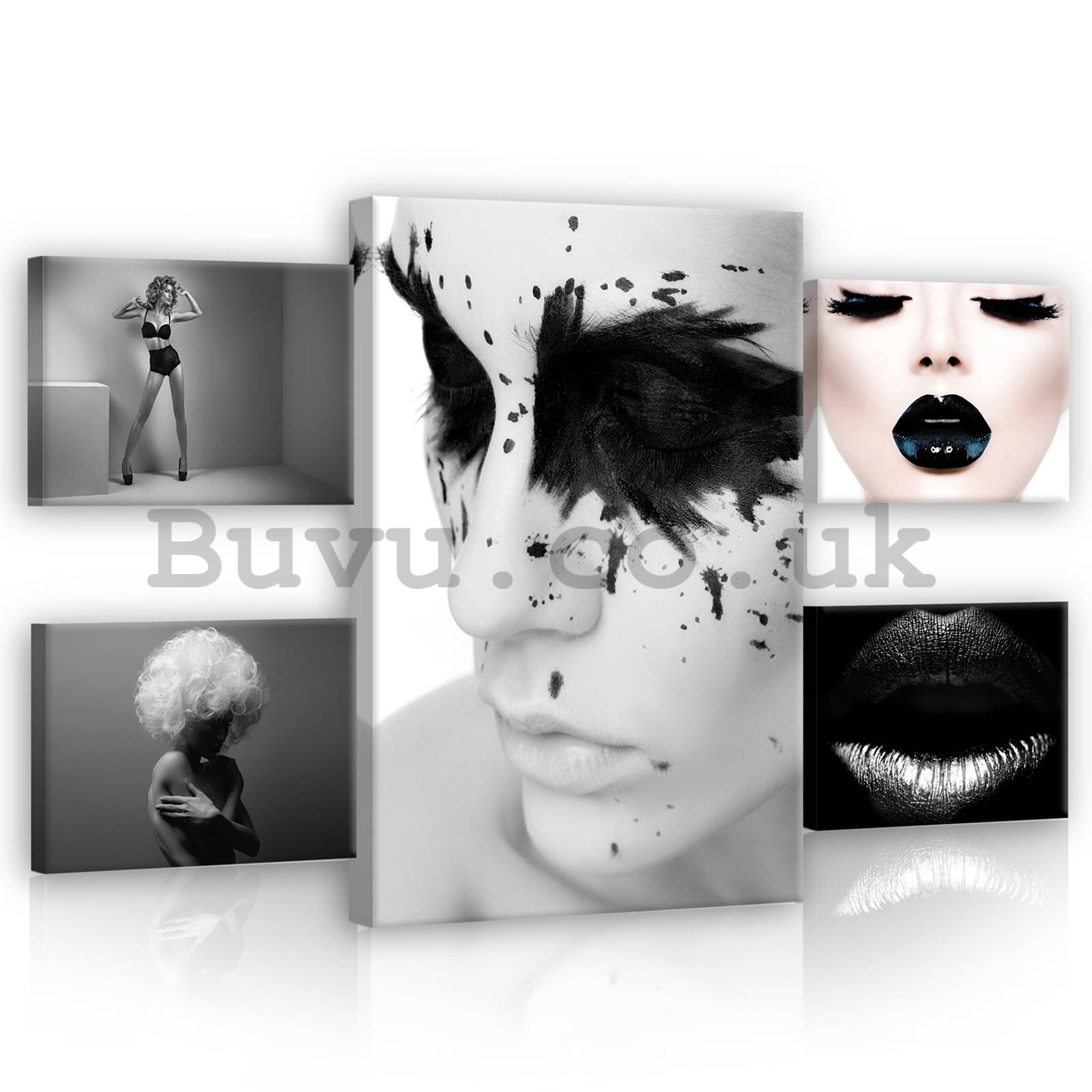 Painting on canvas: Black and white art (1) - set 1pc 50x70 cm and 4pc 32,4x22,8 cm