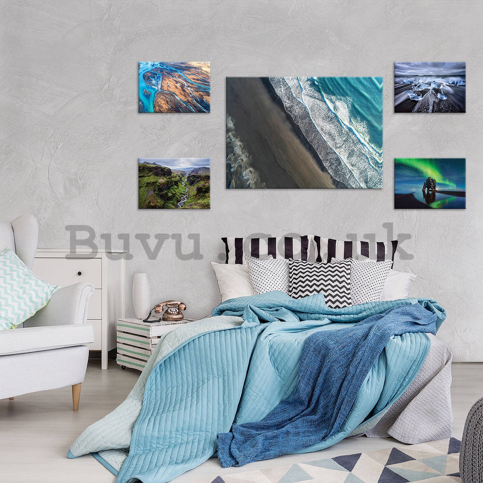 Painting on canvas: Multicolored views (1) - set 1pc 70x50 cm and 4pc 32,4x22,8 cm