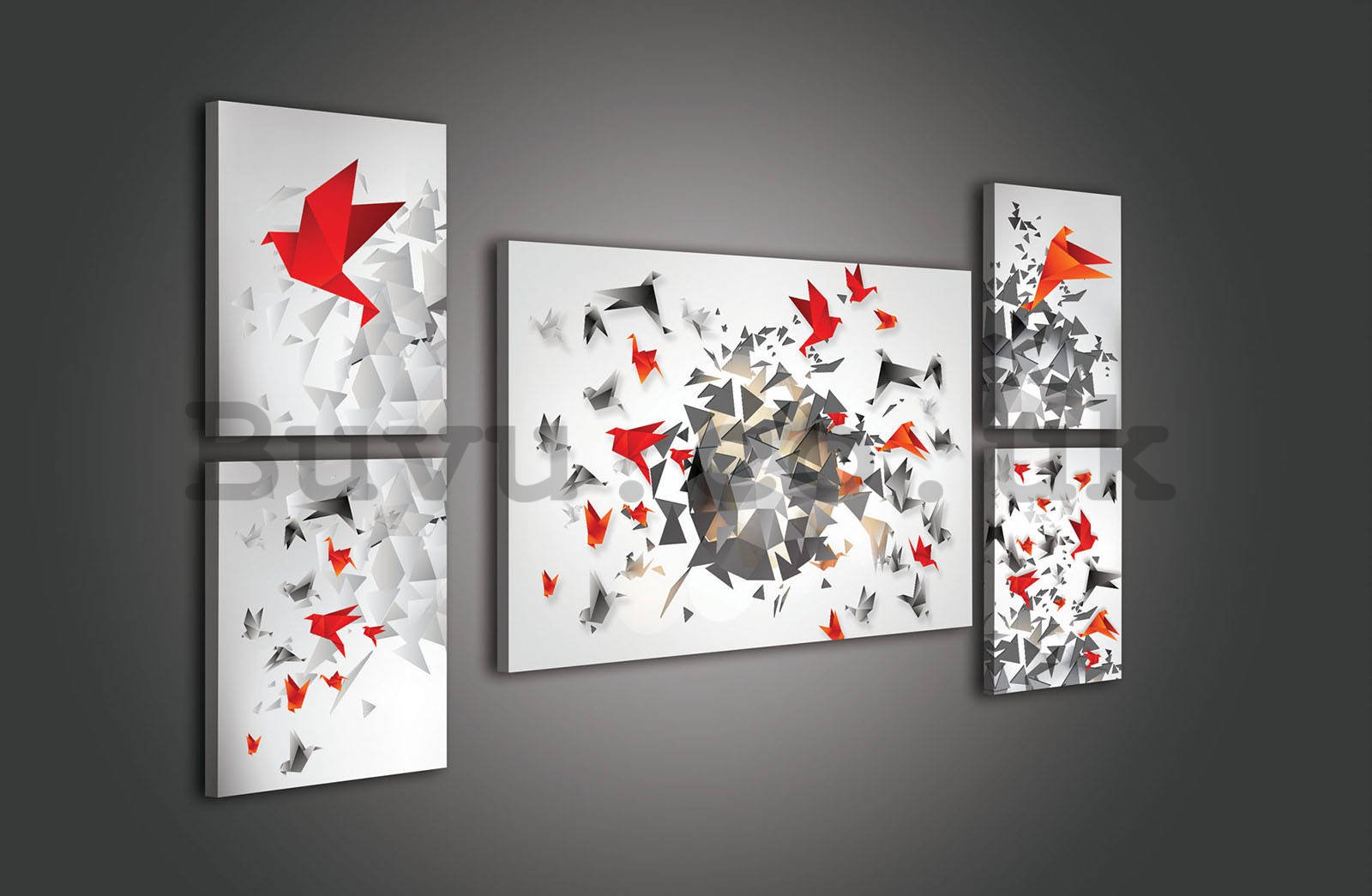 Painting on canvas: Origami (1) - set 1pc 70x50 cm and 4pc 32,4x22,8 cm