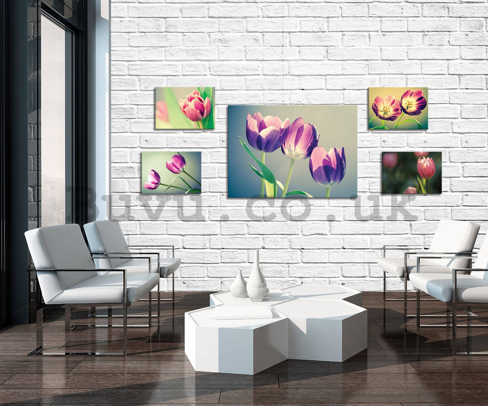 Painting on canvas: Tulips (2)  - set 1pc 70x50 cm and 4pc 32,4x22,8 cm