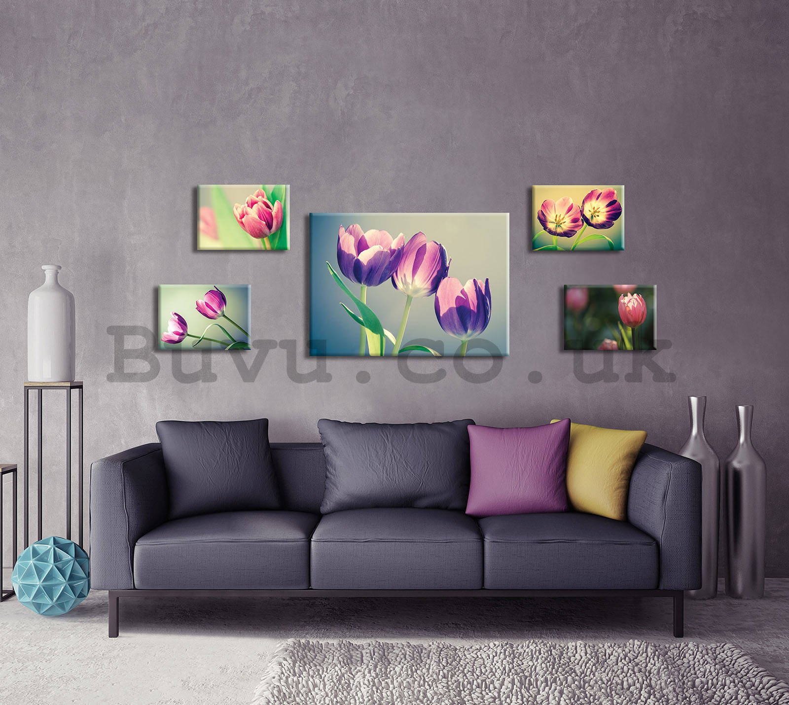 Painting on canvas: Tulips (2)  - set 1pc 70x50 cm and 4pc 32,4x22,8 cm
