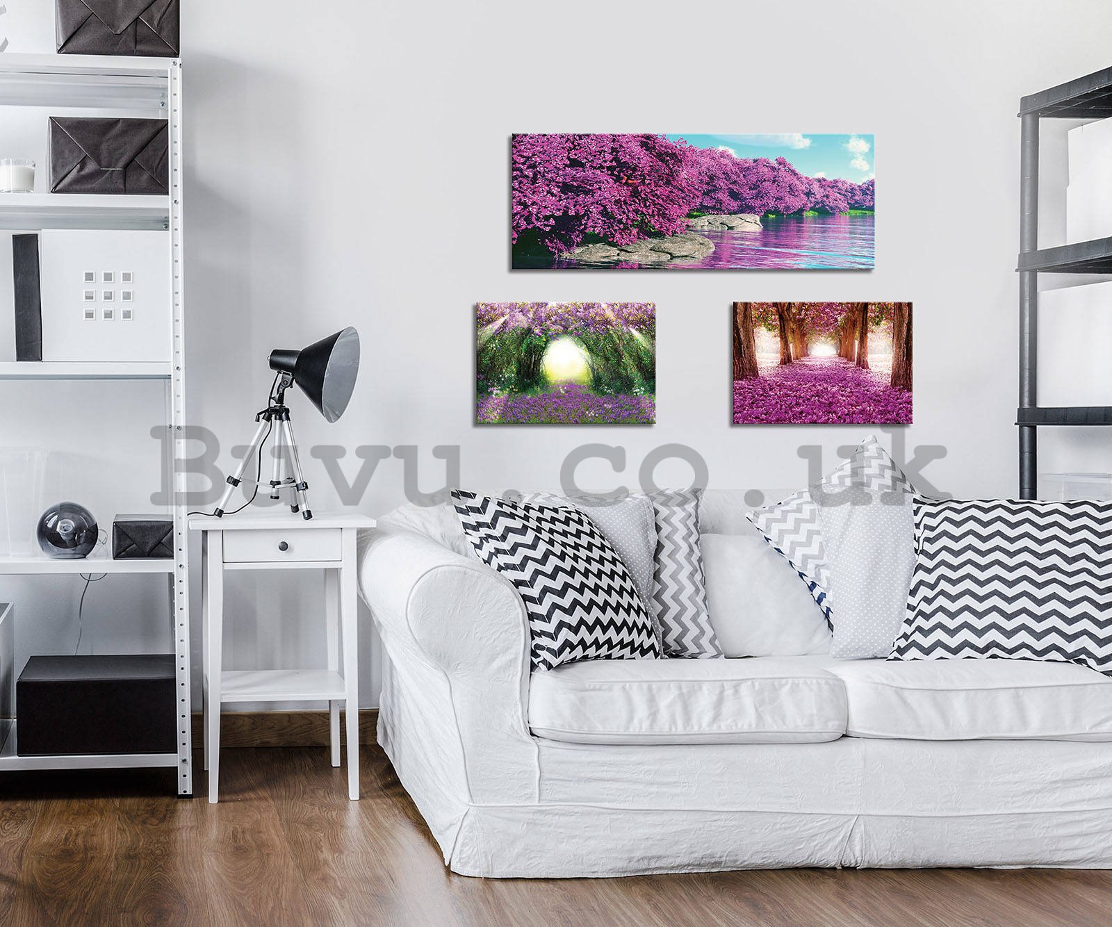 Painting on canvas: Blossoming Alley - set 1pc 80x30 cm and 2pc 37,5x24,8 cm