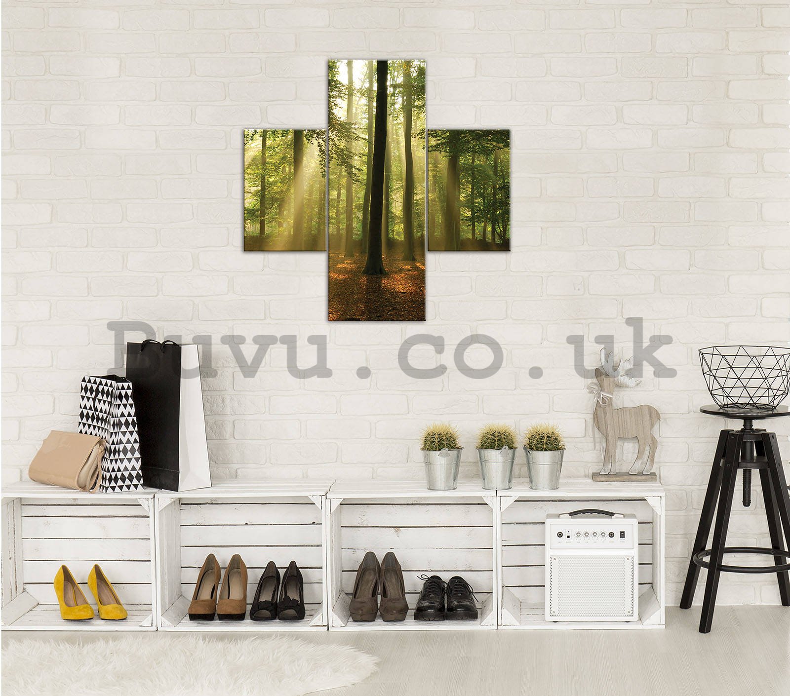 Painting on canvas: Sun in the Forest (4) - set 1pc 80x30 cm and 2pc 37,5x24,8 cm