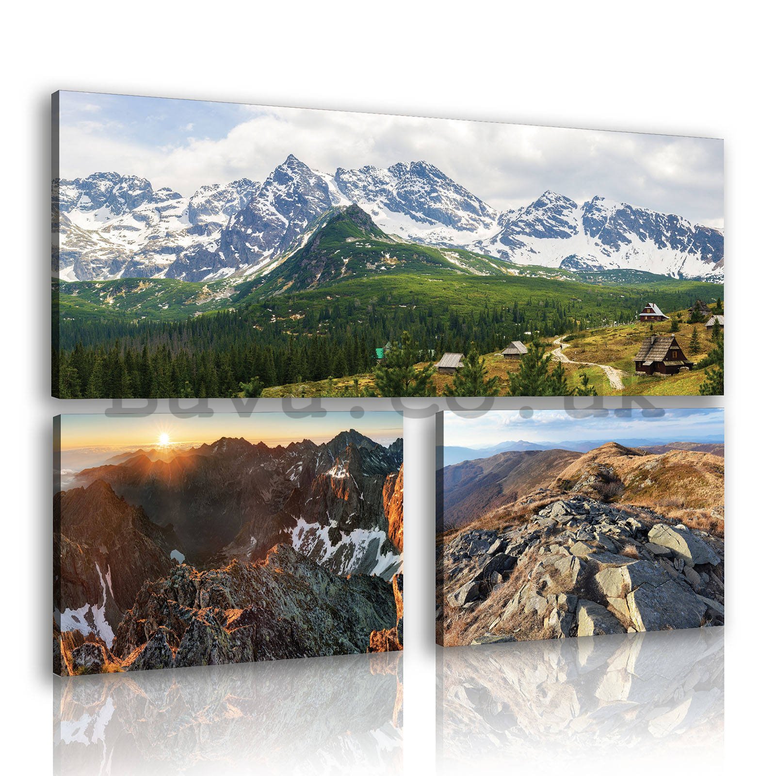 Painting on canvas: Mountain views (2) - set 1pc 80x30 cm and 2pc 37,5x24,8 cm