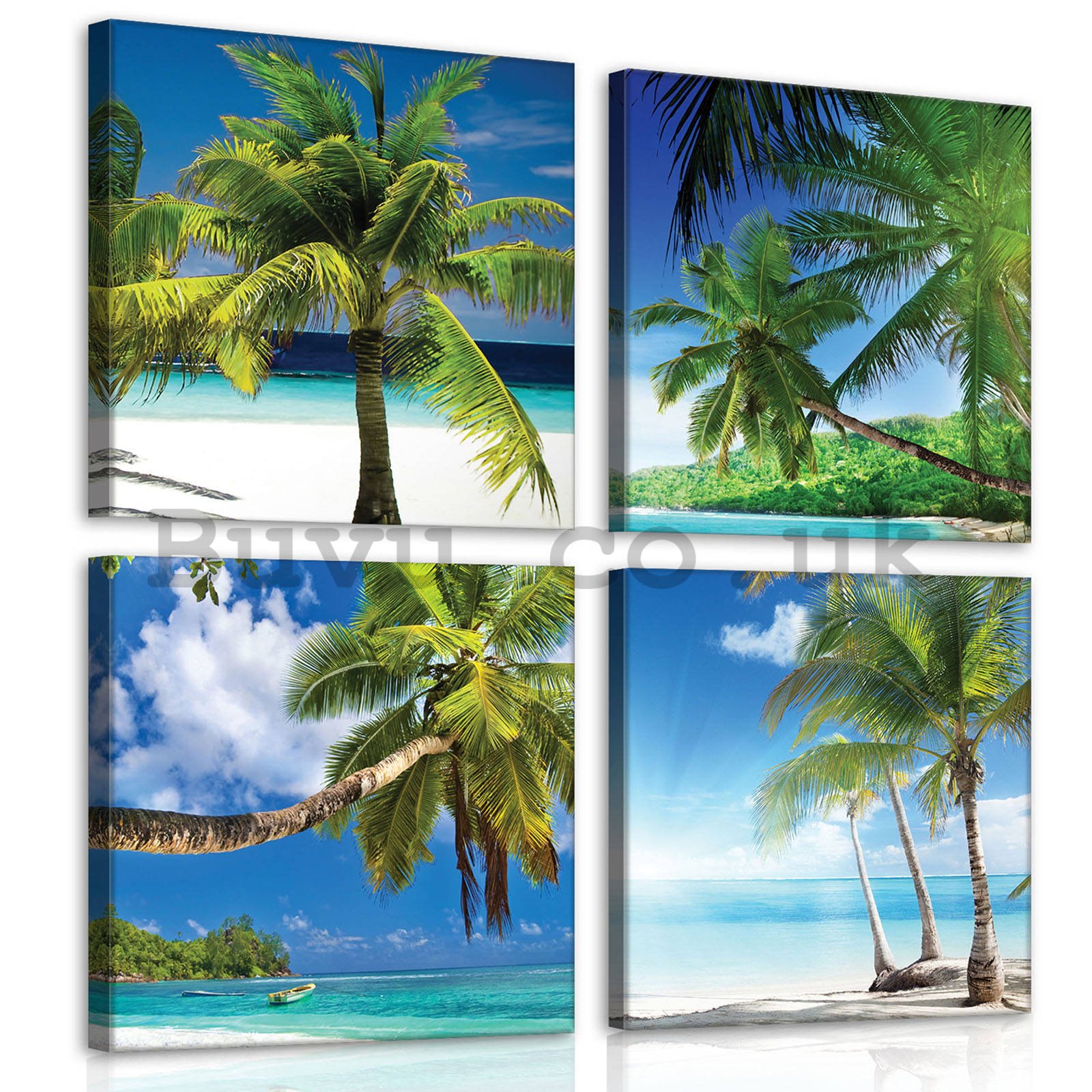 Painting on canvas: Palms at the beach - set 4pcs 25x25cm