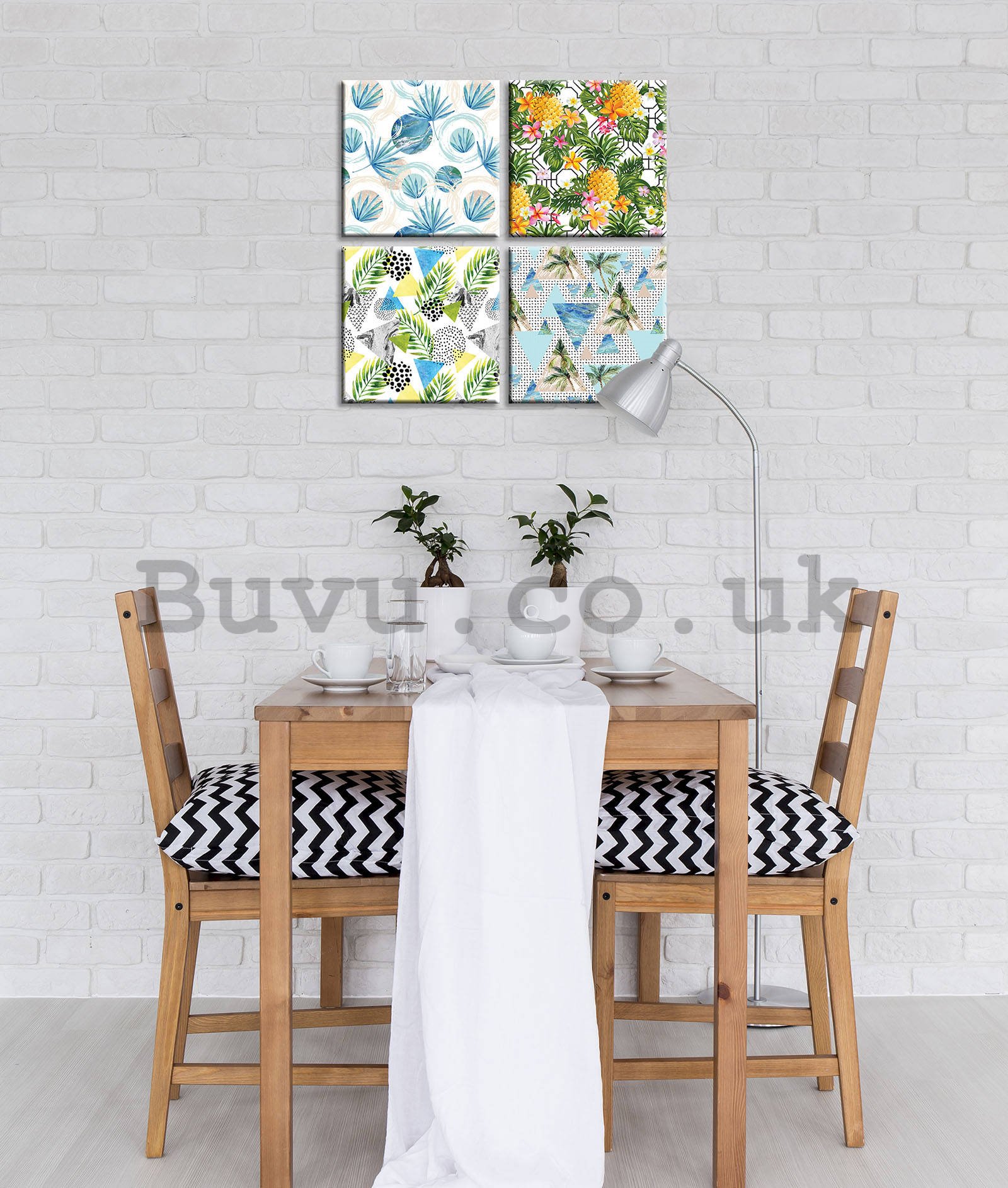 Painting on canvas: Painted floral abstraction (1) - set 4pcs 25x25cm