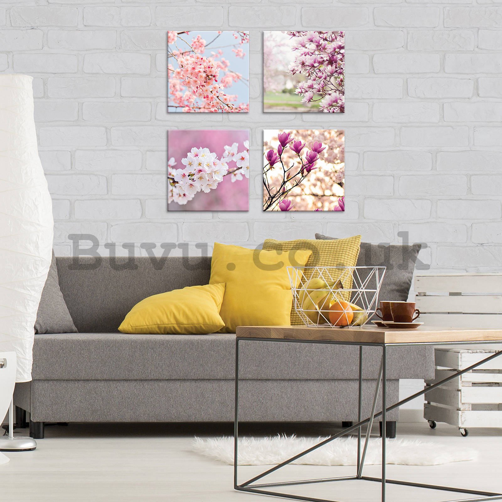 Painting on canvas: Blossoming cherries (1) - set 4pcs 25x25cm