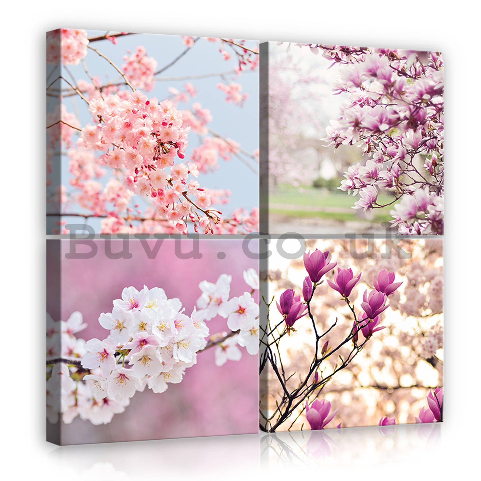 Painting on canvas: Blossoming cherries (1) - set 4pcs 25x25cm