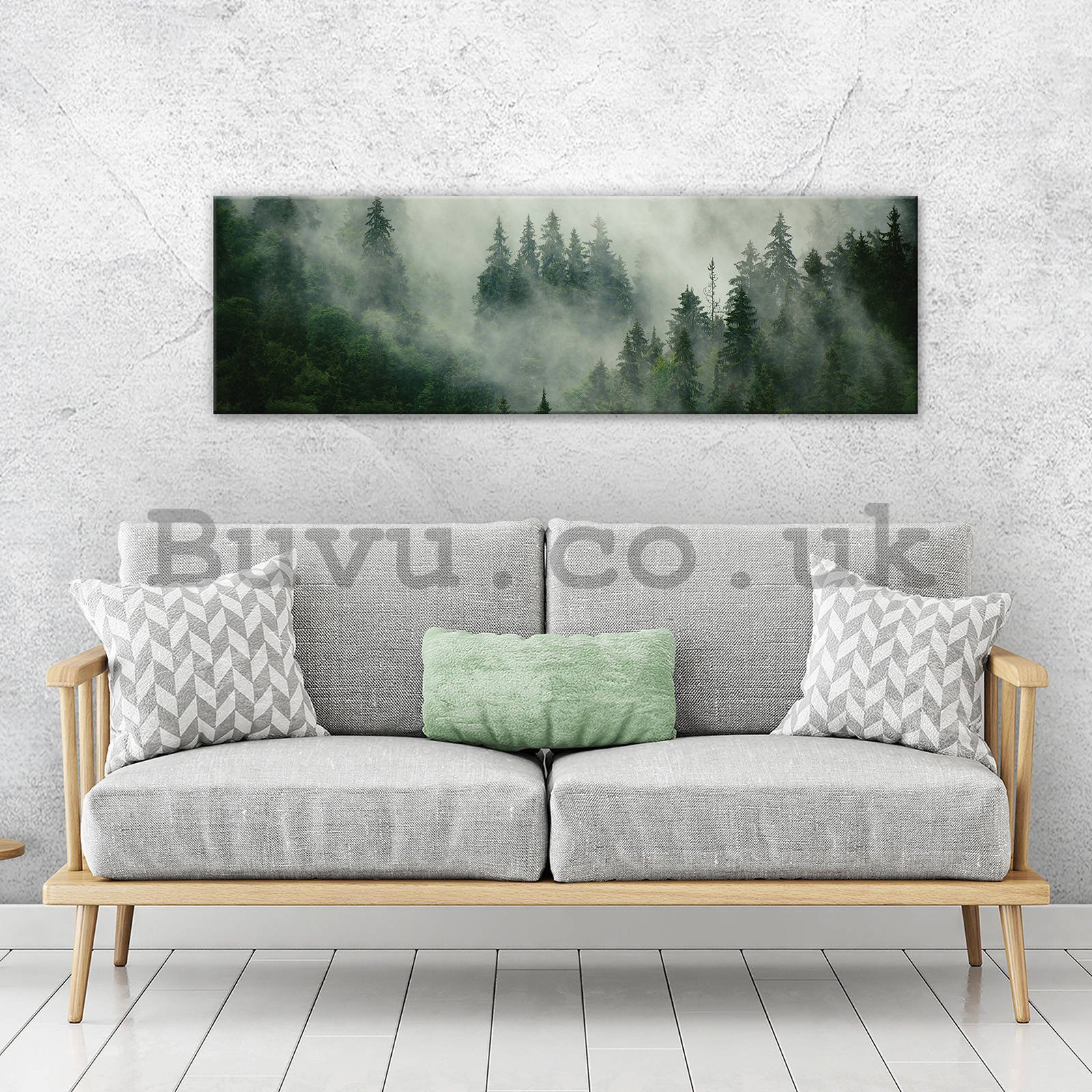 Painting on canvas: Fog over the forest (1) - 145x45 cm
