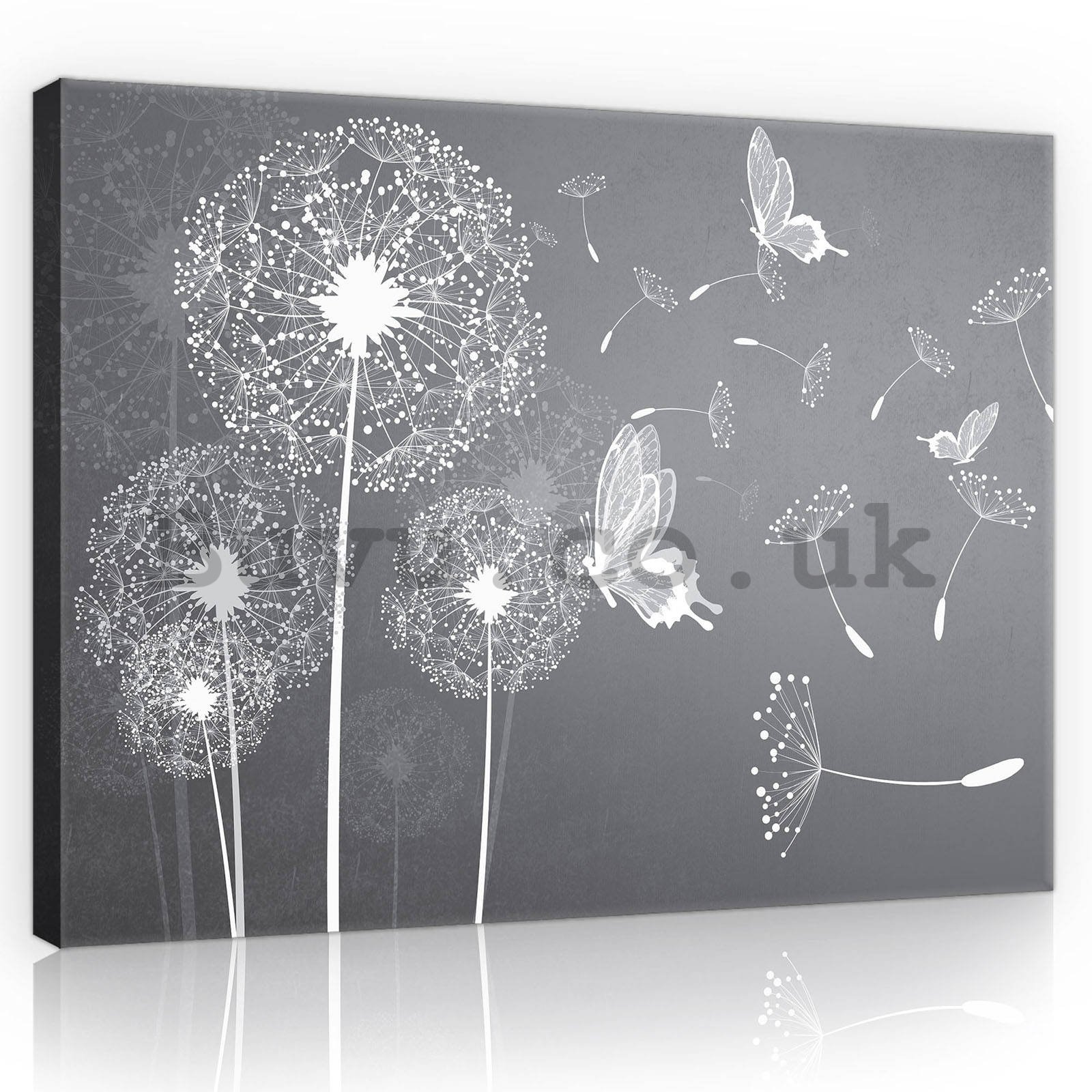 Painting on canvas: Dandelions and butterflies - 80x60 cm