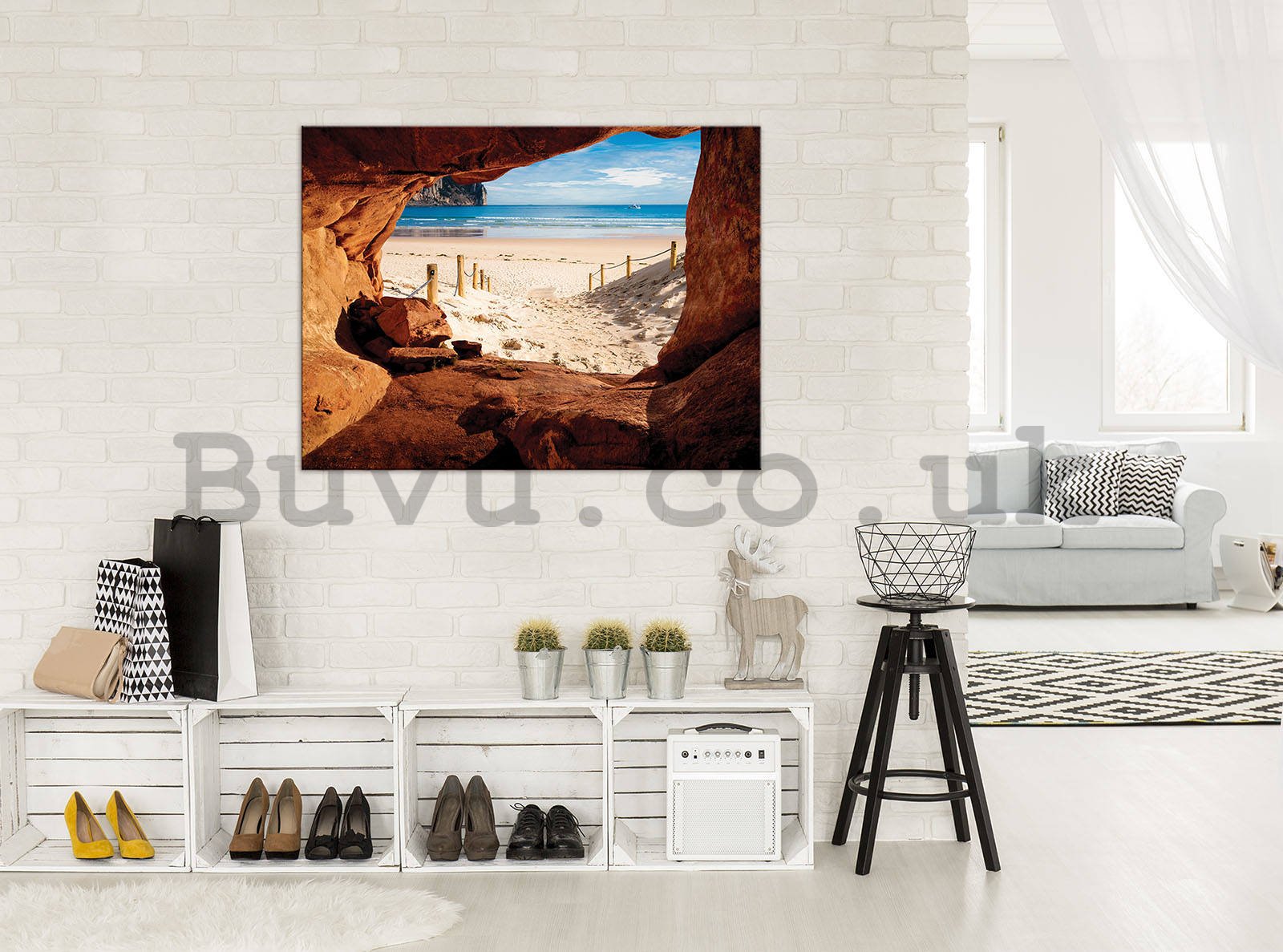 Painting on canvas: Beach behind the cave - 80x60 cm