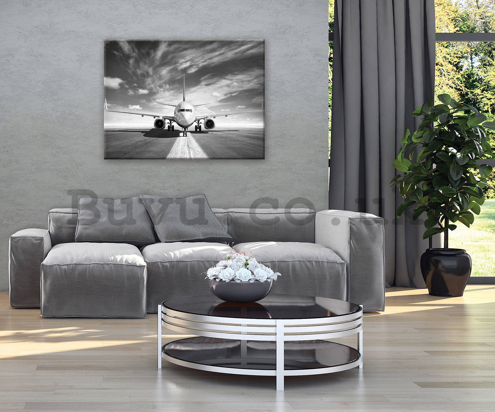 Painting on canvas: Airplane (black and white) - 80x60 cm