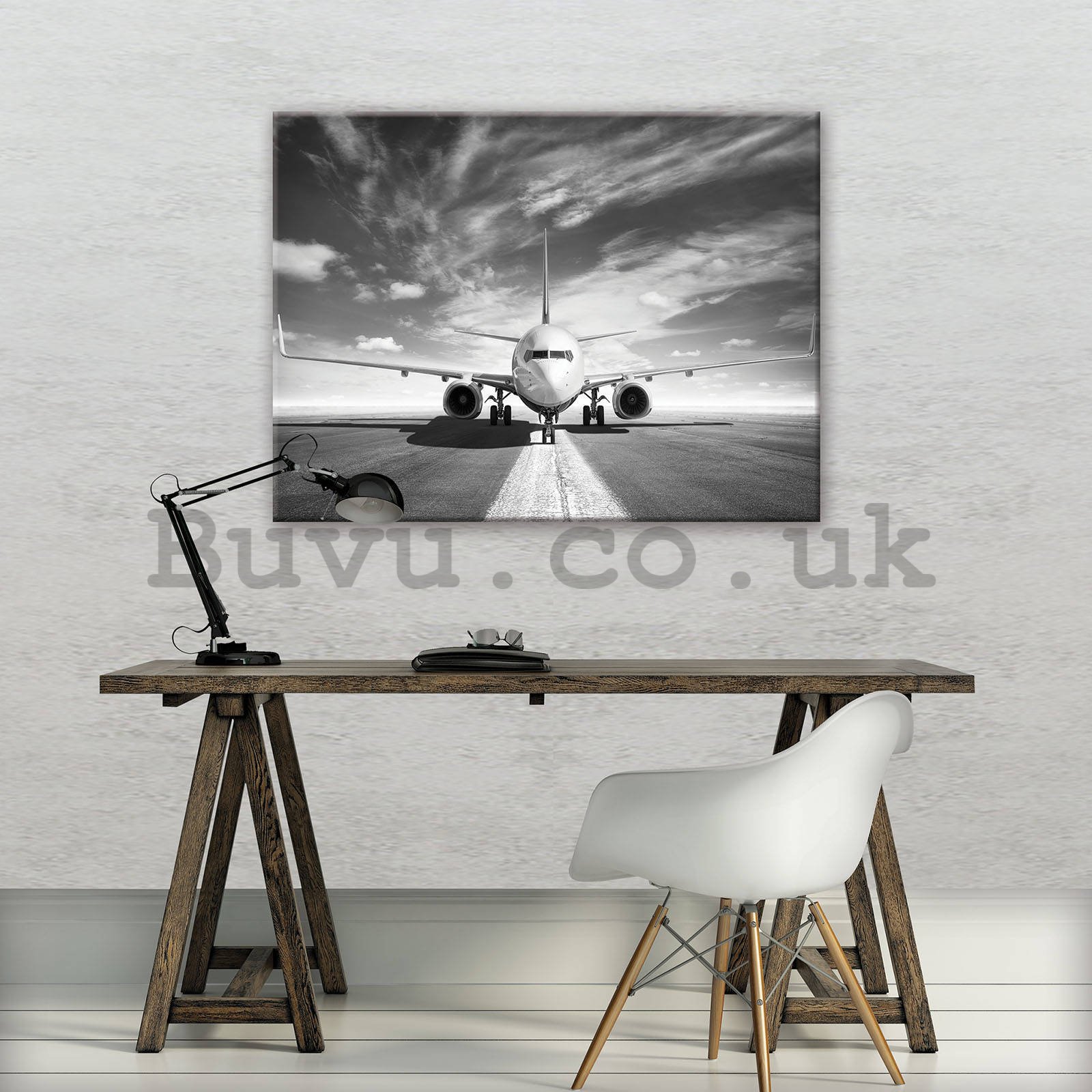 Painting on canvas: Airplane (black and white) - 80x60 cm