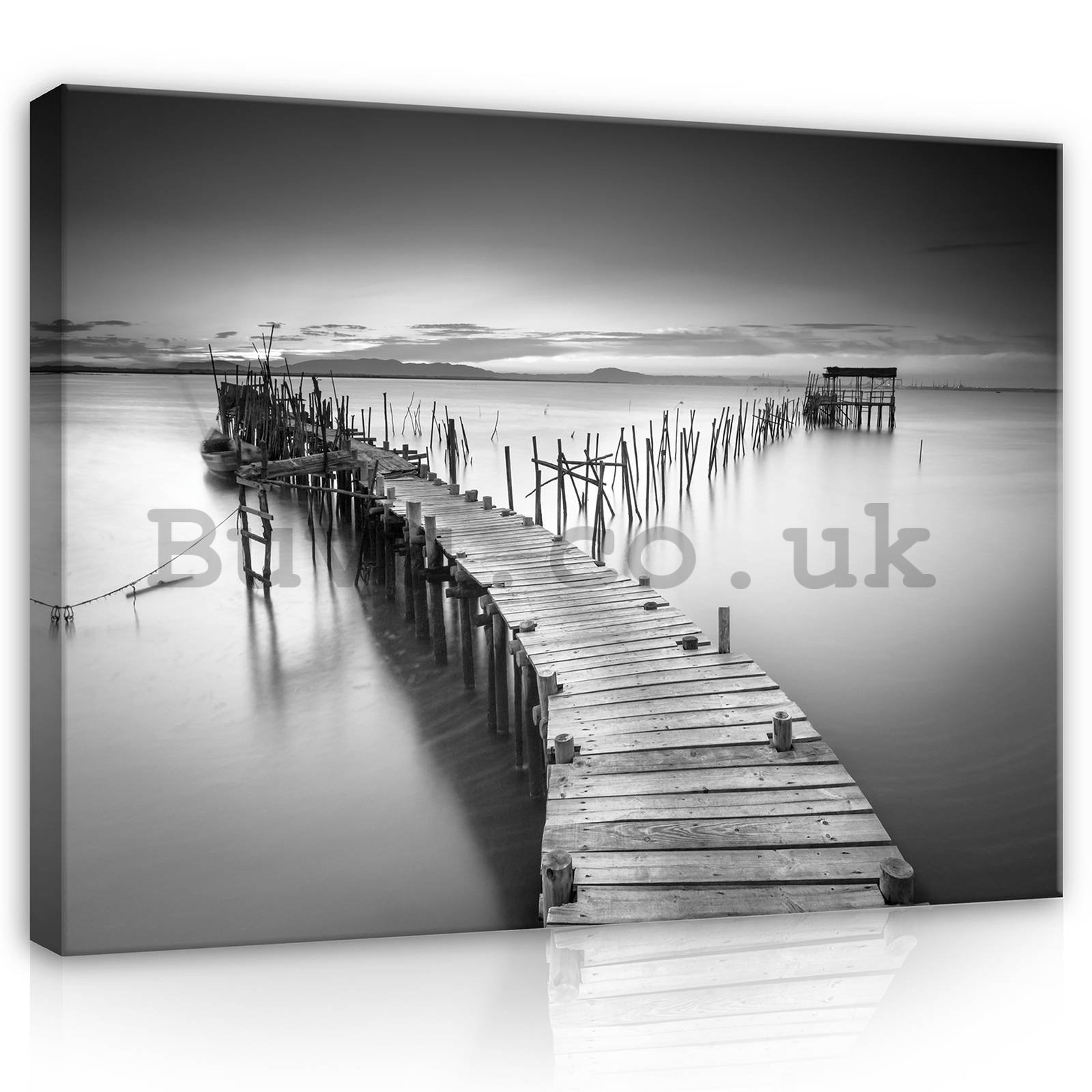 Painting on canvas: Wooden pier (B&W) - 80x60 cm