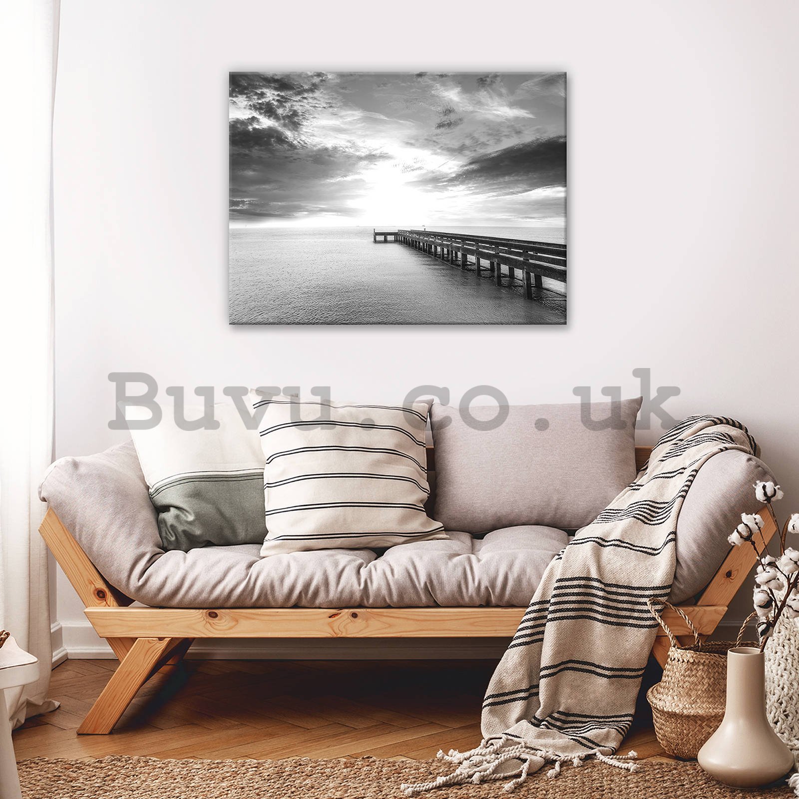 Painting on canvas: Long pier (black and white) - 80x60 cm