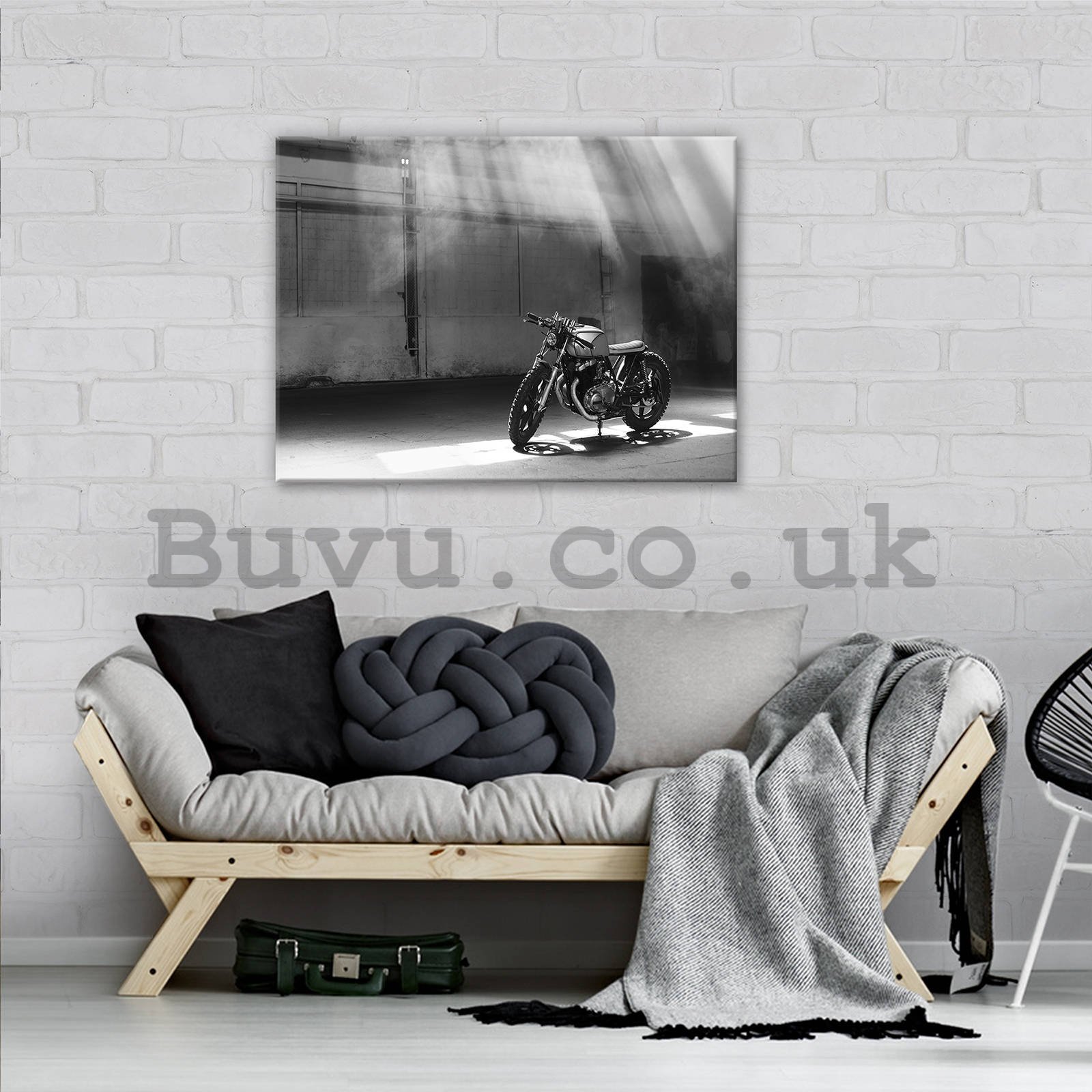 Painting on canvas: Parked motorcycle (black and white) - 80x60 cm