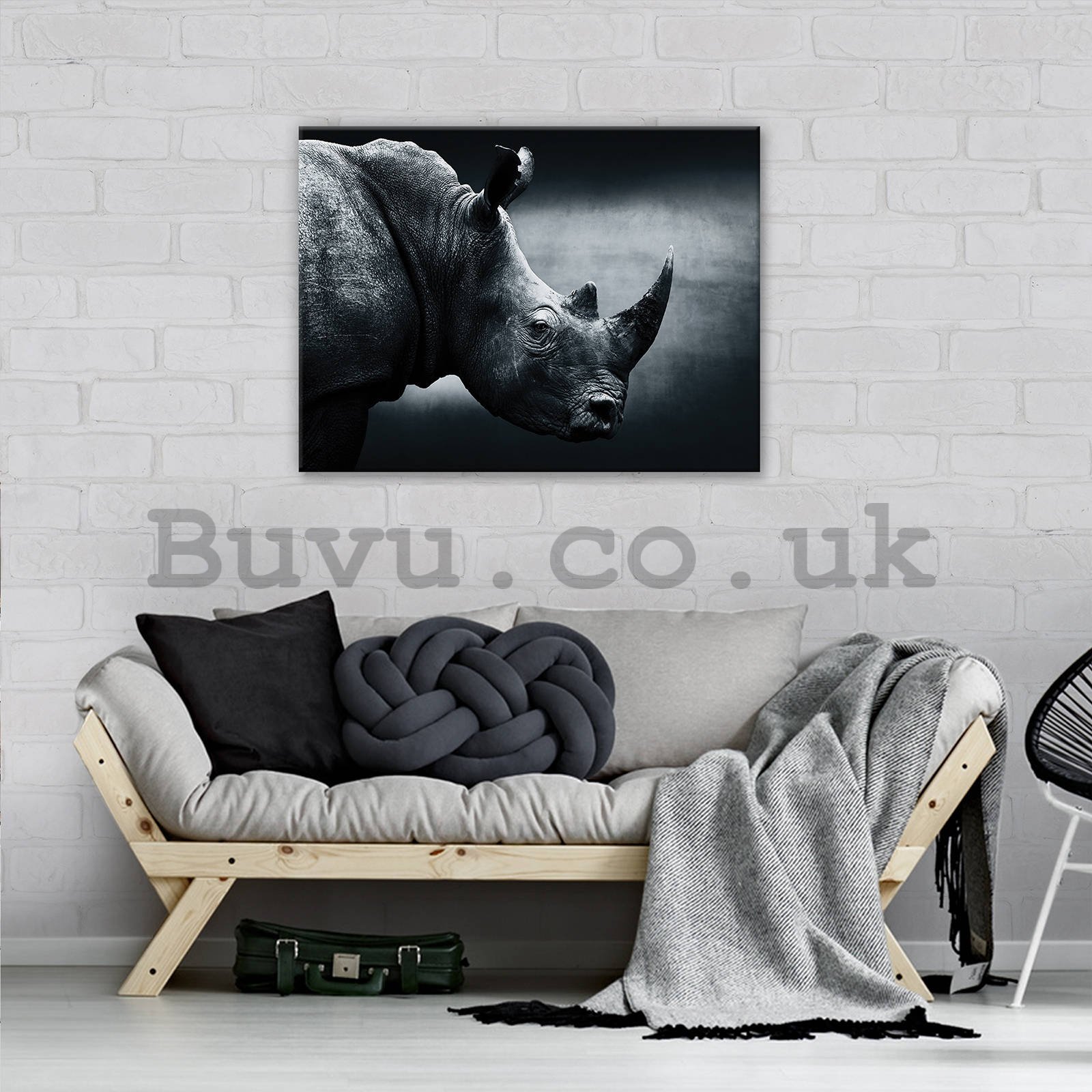Painting on canvas: Rhino (black and white) - 80x60 cm