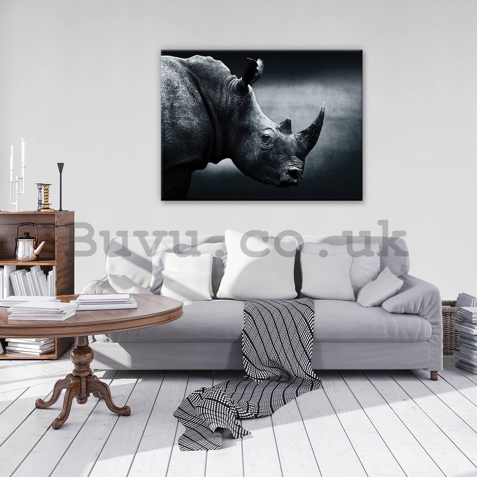 Painting on canvas: Rhino (black and white) - 80x60 cm