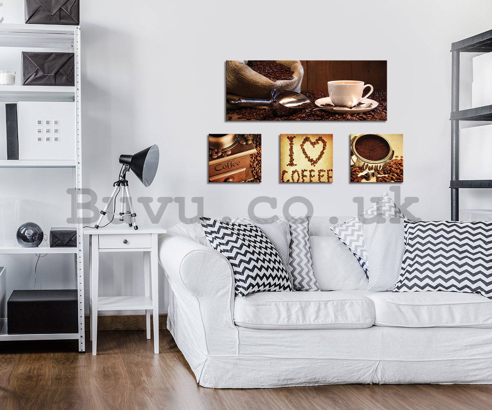 Painting on canvas: Coffee - set 1pc 80x30 cm and 3pc 25,8x24,8 cm