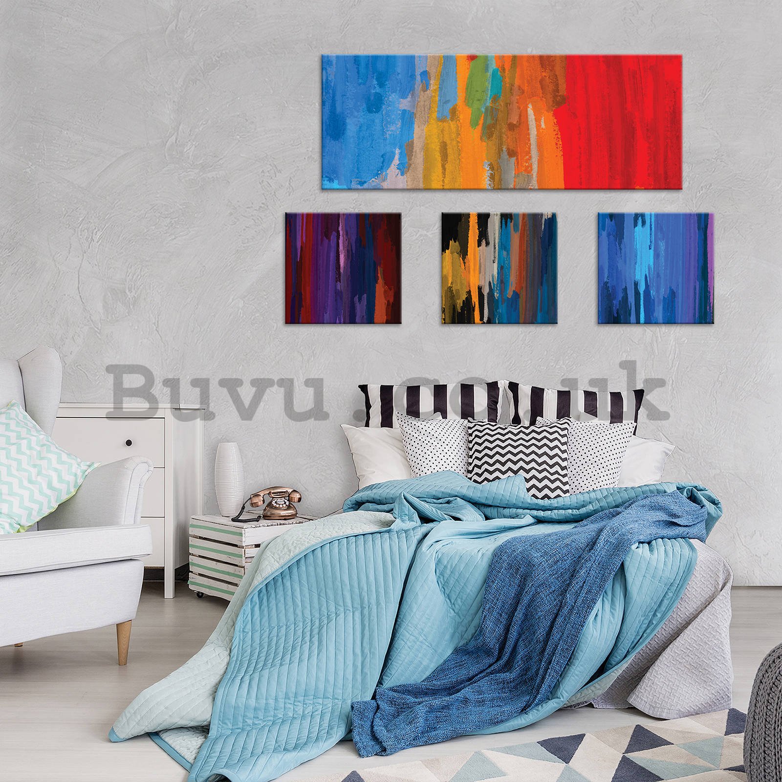 Painting on canvas: Brush strokes - set 1pc 80x30 cm and 3pc 25,8x24,8 cm