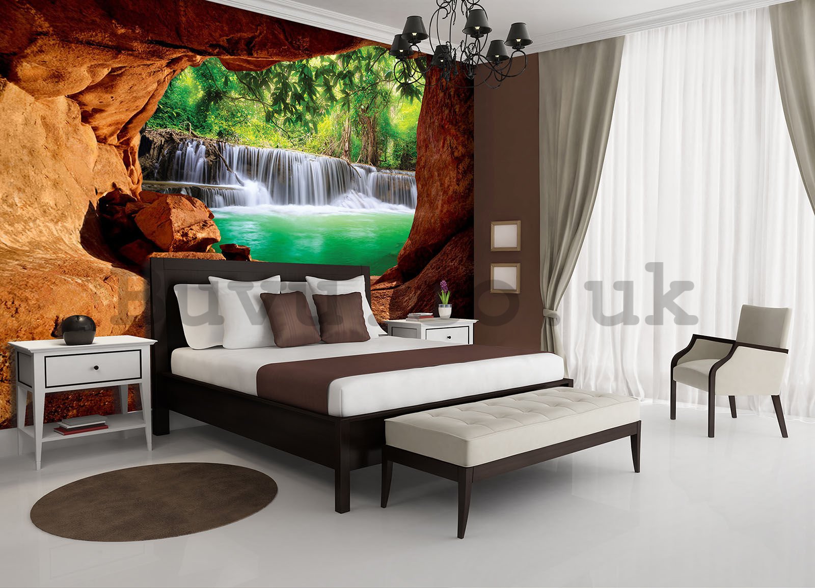 Wall Mural: Waterfall behind the cave - 254x184 cm