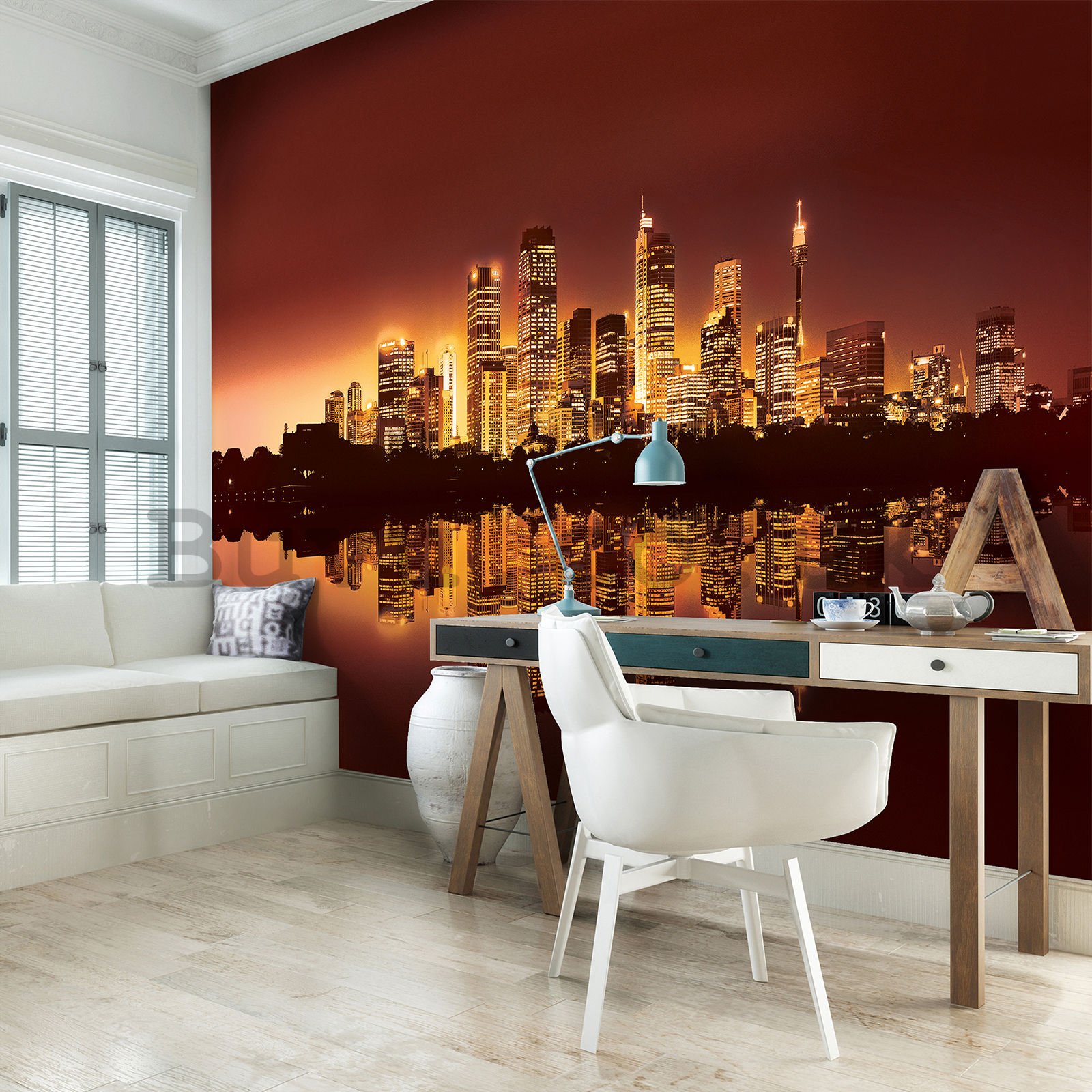 Wall mural vlies: View on the city (sunset) - 152,5x104 cm