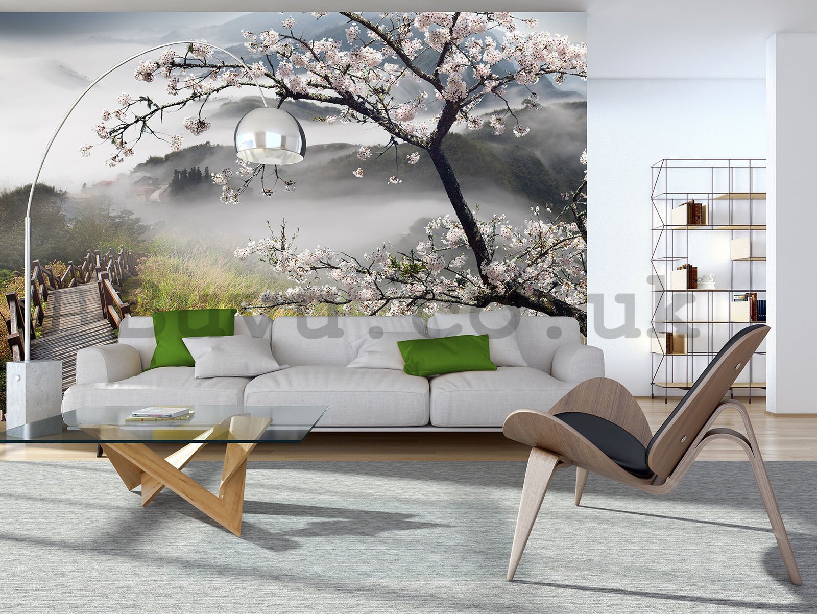 Wall mural vlies: Cherry tree above the stairs - 416x254 cm