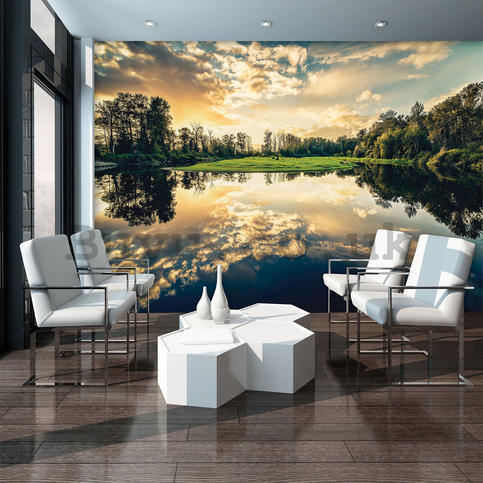 Wall Mural: Clouds in the lake - 254x184 cm