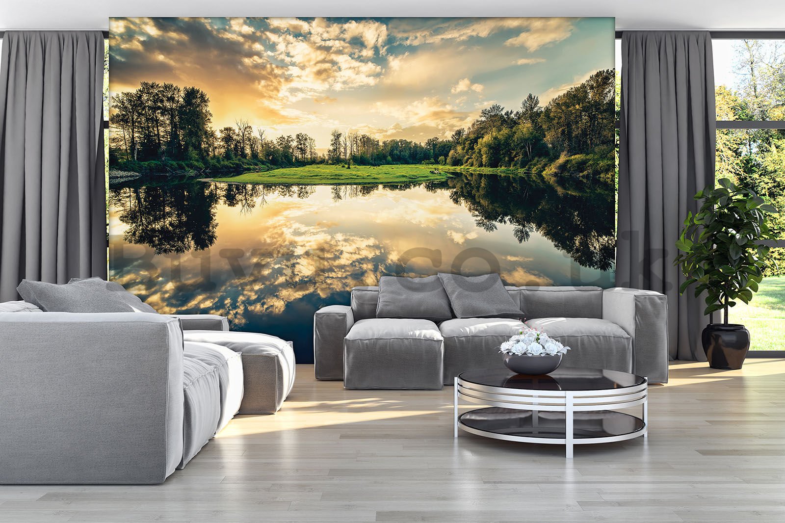 Wall Mural: Clouds in the lake - 254x184 cm