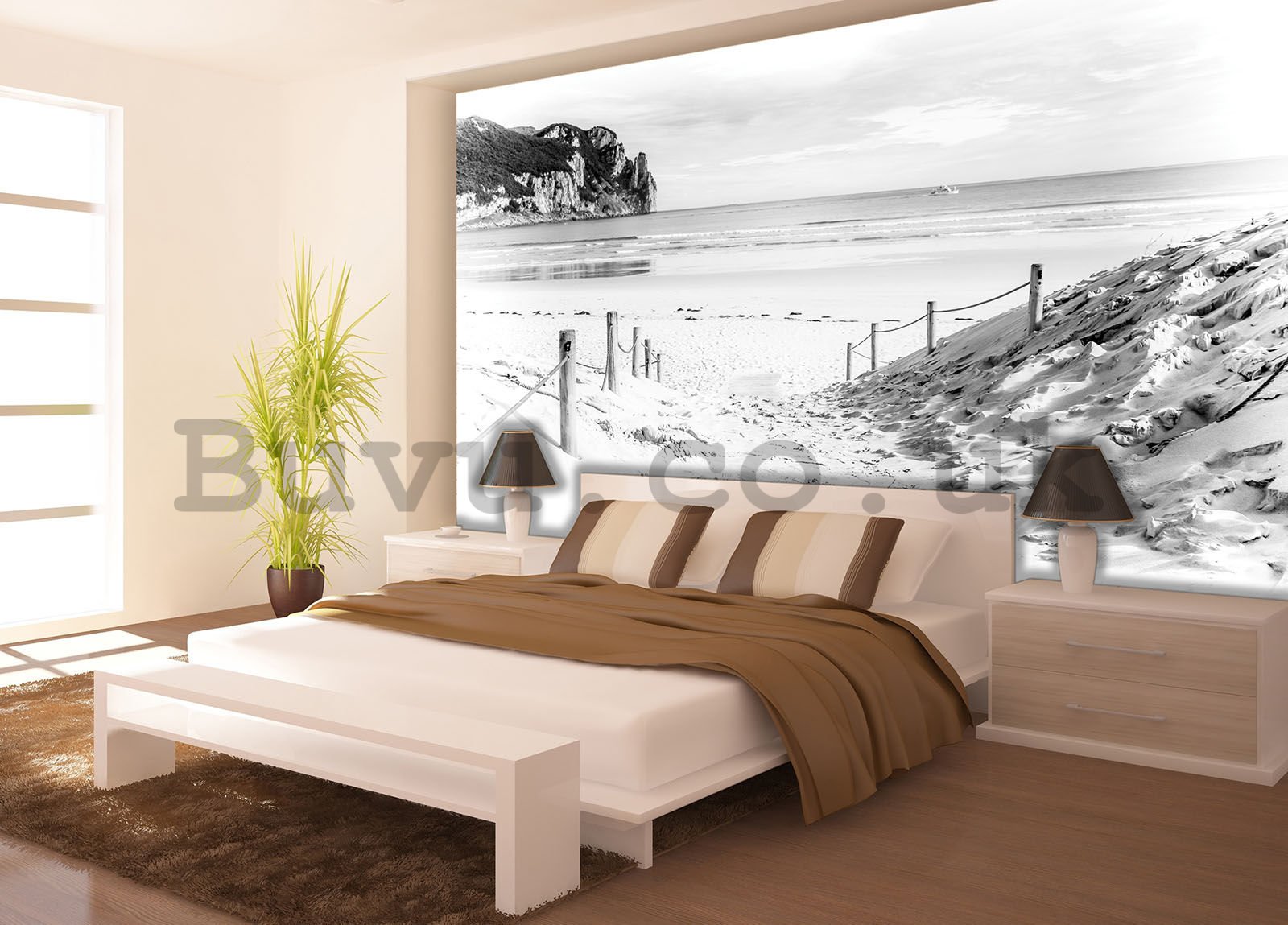 Wall Mural vlies: Sand beach (black and white) - 208x146 cm